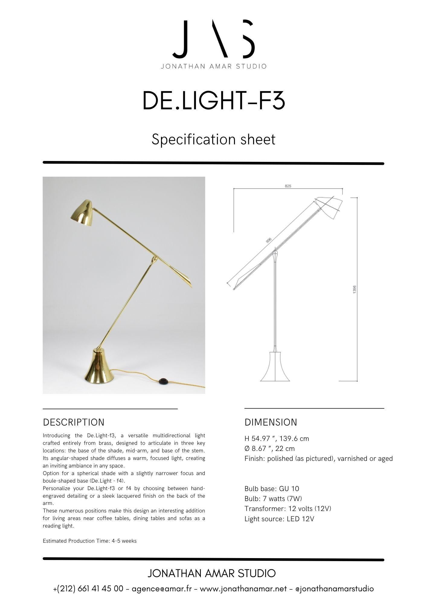 De.Light f3 Lampadaire contemporain articulé en laiton en vente 5
