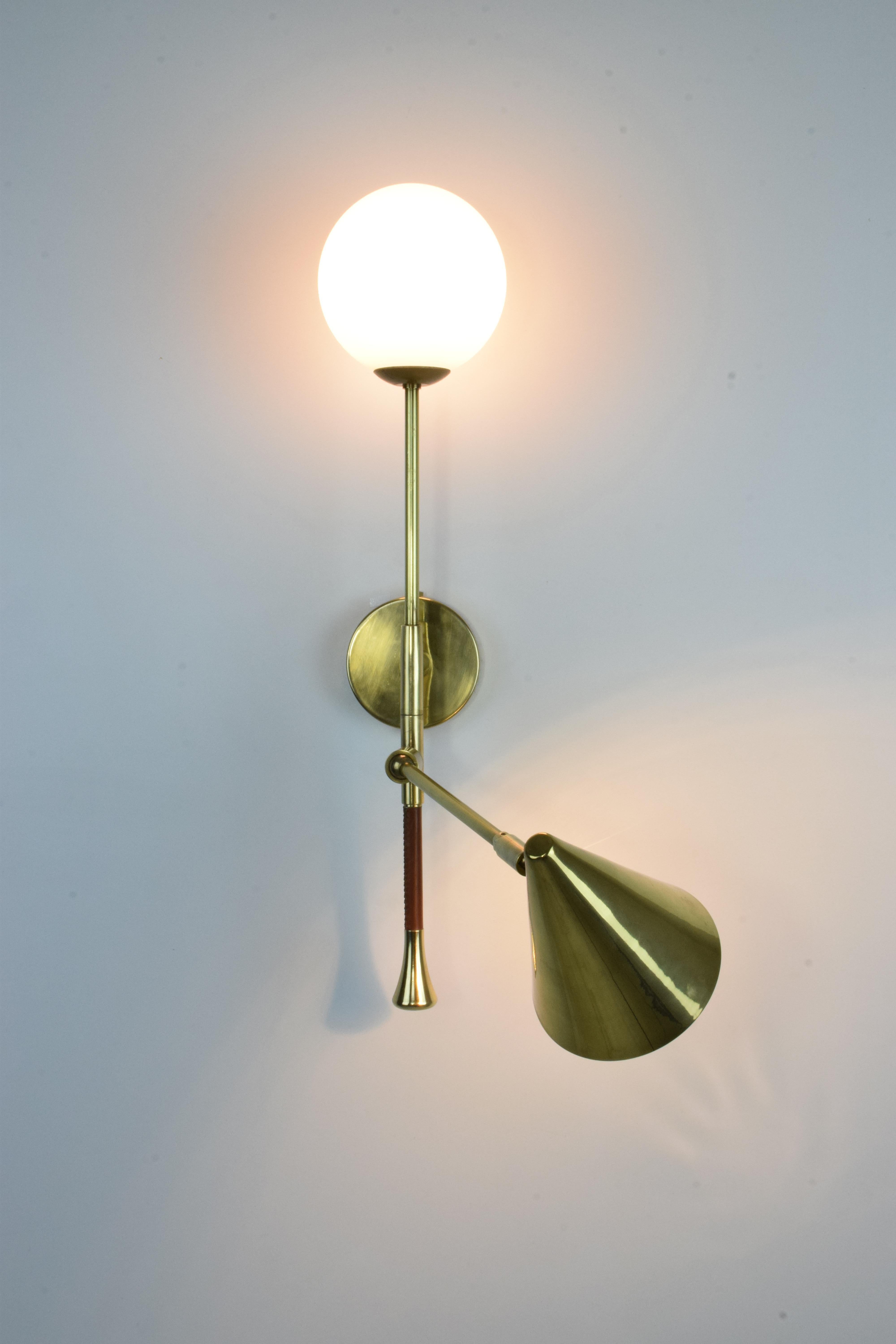 Modern De.Light W2 Contemporary Brass Articulating Double Wall Light, Flow 2 Collection