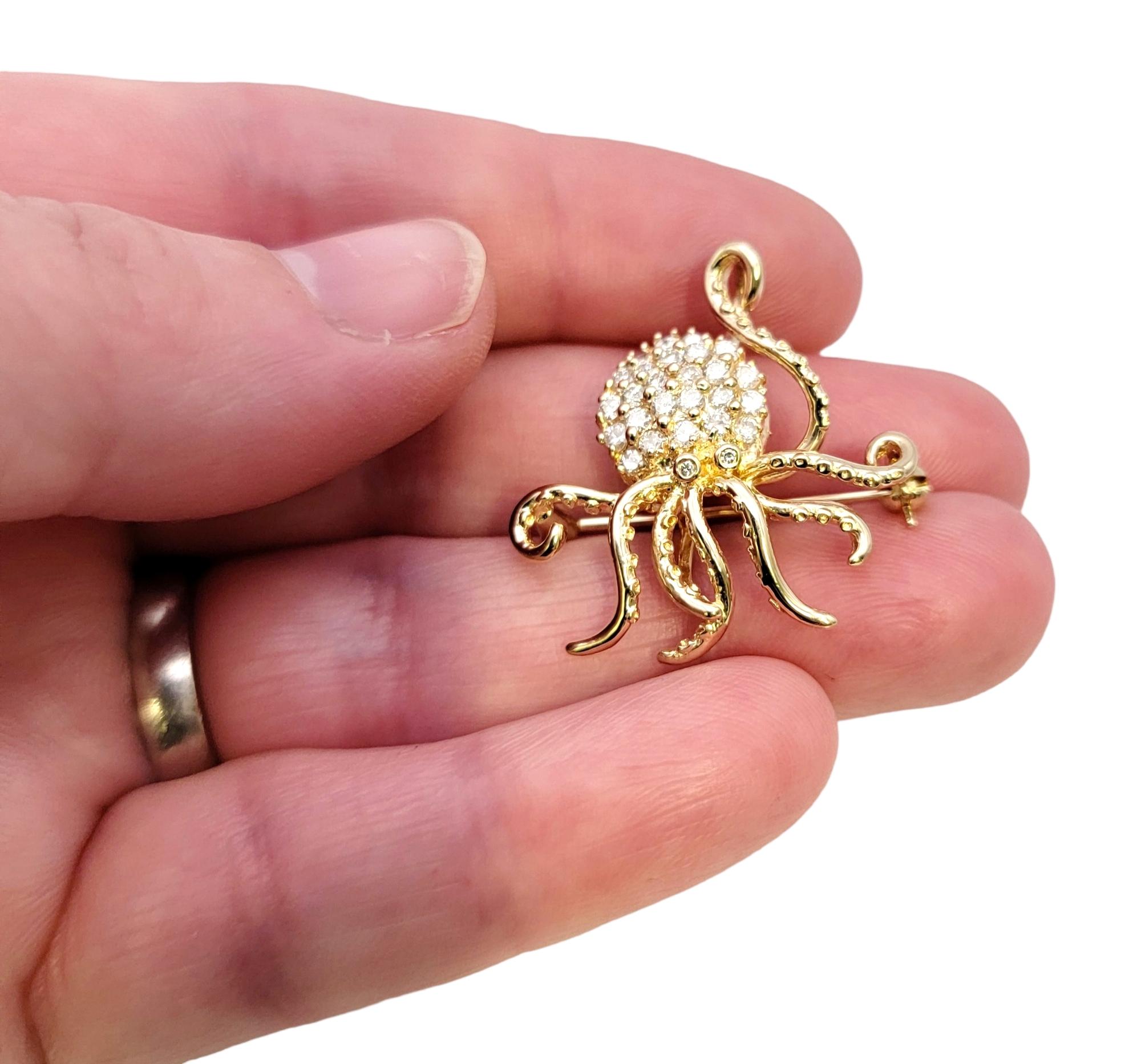Delightful 14 Karat Polished Yellow Gold Octopus Brooch / Pendant with Diamonds 4
