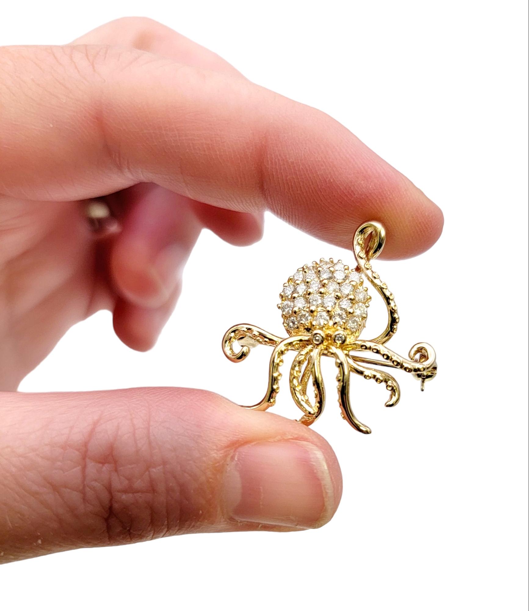 Delightful 14 Karat Polished Yellow Gold Octopus Brooch / Pendant with Diamonds 5