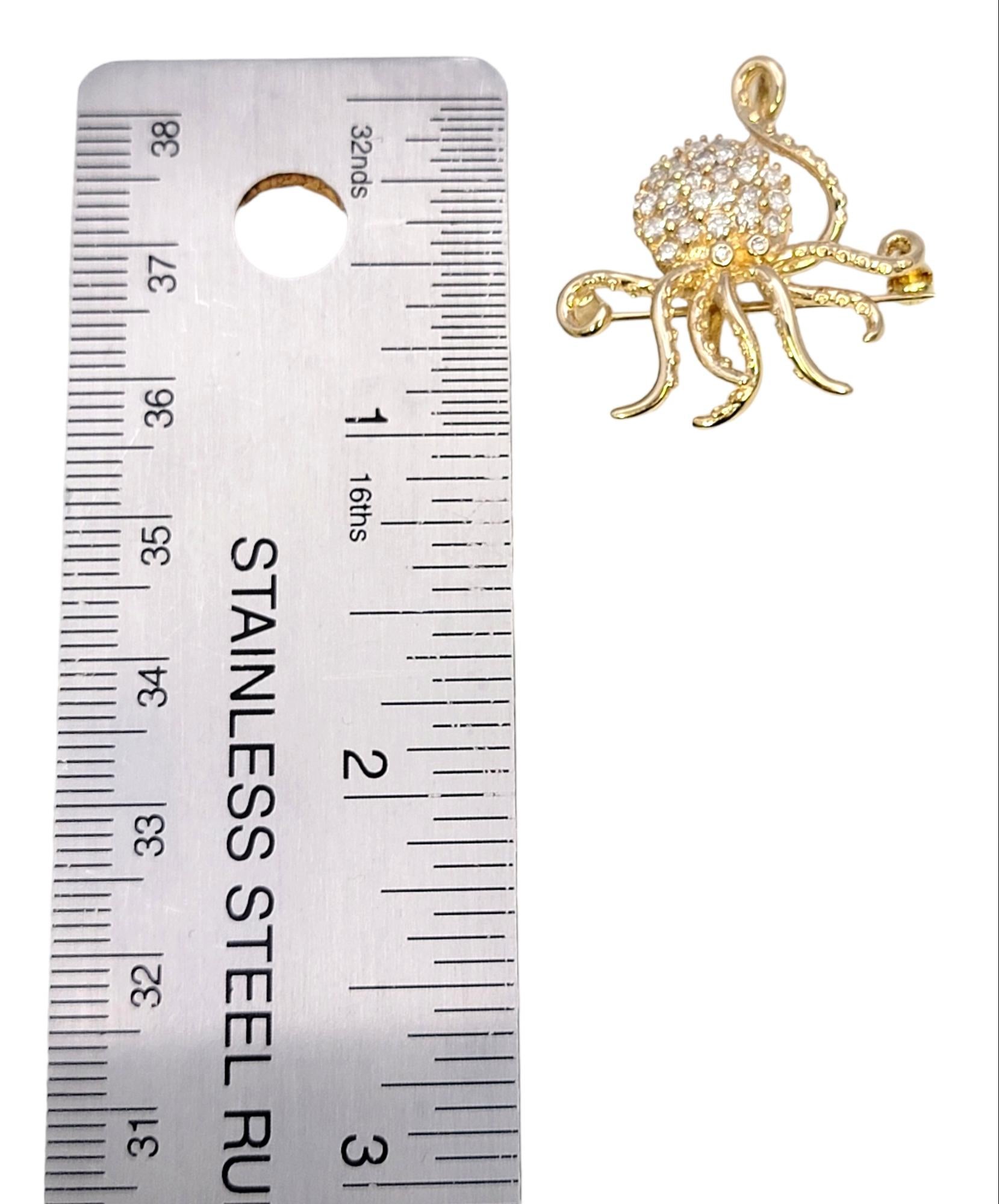 Delightful 14 Karat Polished Yellow Gold Octopus Brooch / Pendant with Diamonds 7