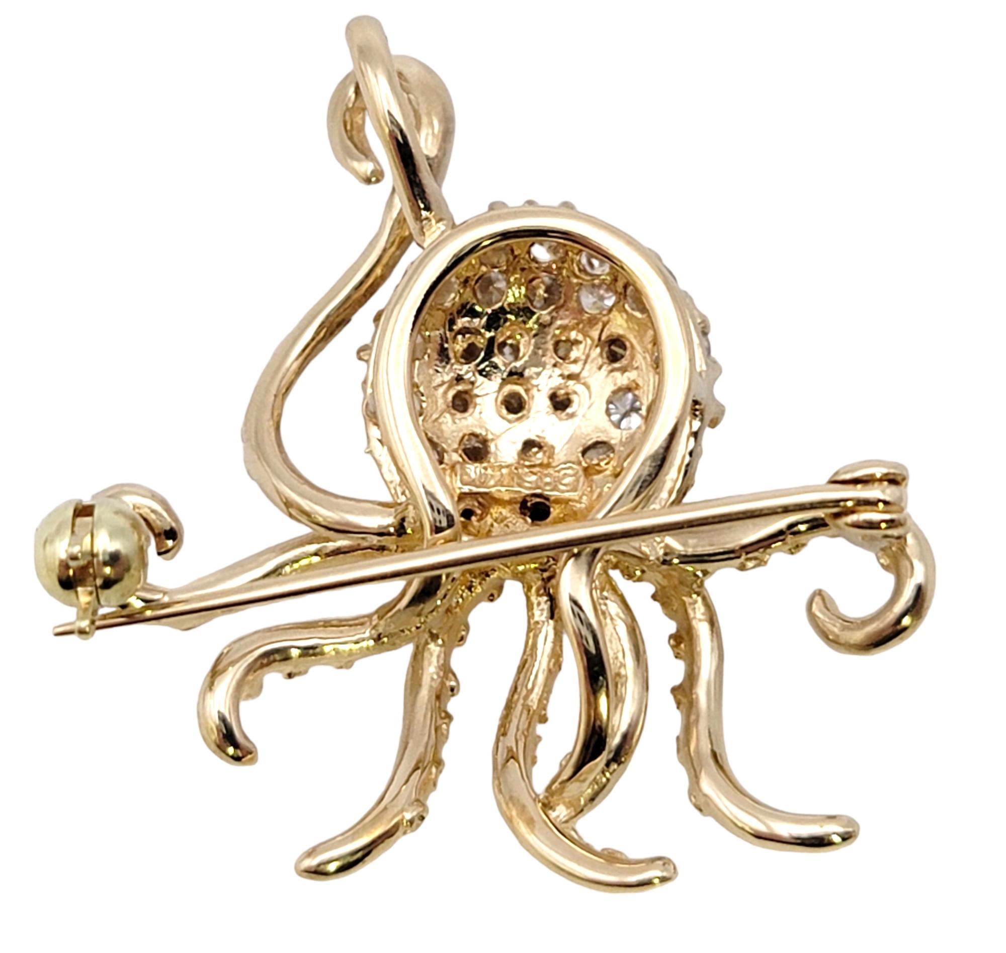 Delightful 14 Karat Polished Yellow Gold Octopus Brooch / Pendant with Diamonds 2