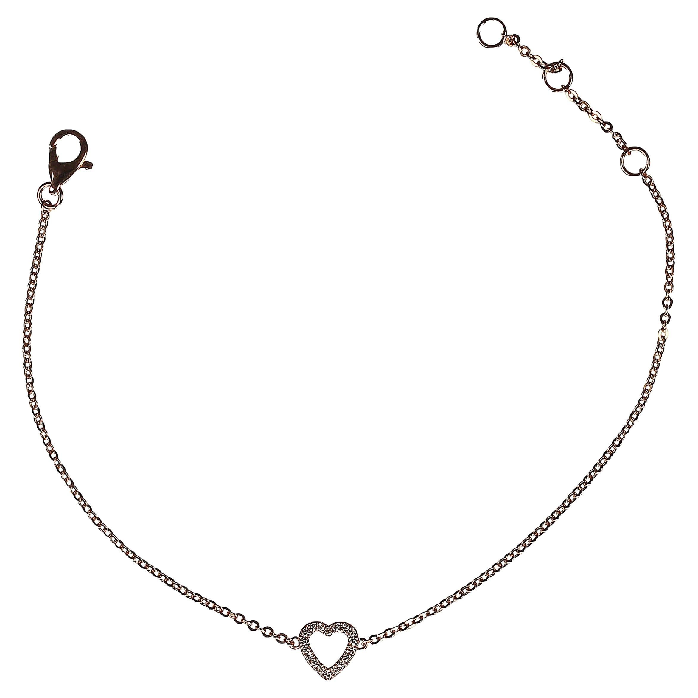 Artisan 14K Rose Gold Diamond Heart on Chain Bracelet or Ankle Bracelet