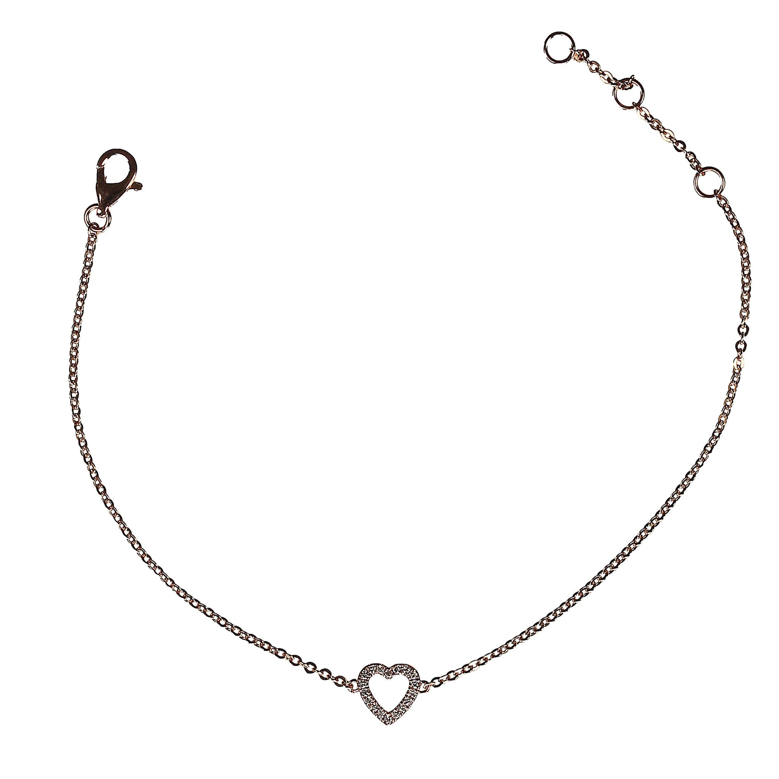 Rose Cut 14K Rose Gold Diamond Heart on Chain Bracelet or Ankle Bracelet