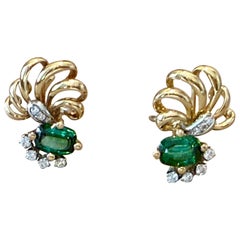 Delightful 18 K yellow & white Gold Earrings Torumaline &Diamond, Circa 1950's