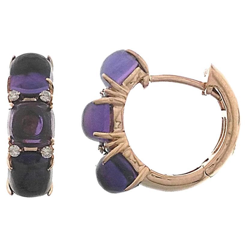 Delightful 18K Rose Gold Earrings with Diamonds and Amethysts For Sale