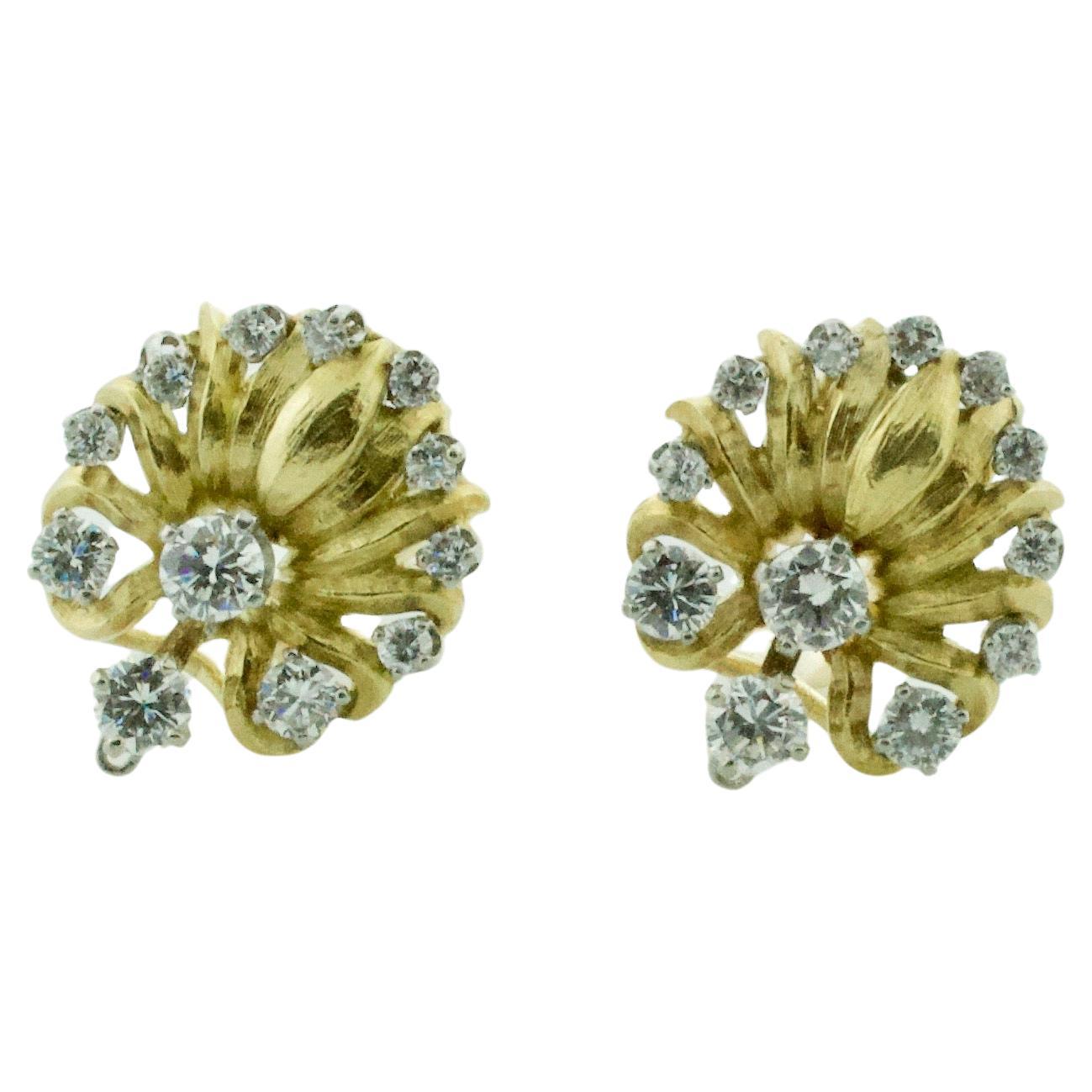 Delightful 18k Yellow and White Gold Earrings, Circa 1950's For Sale
