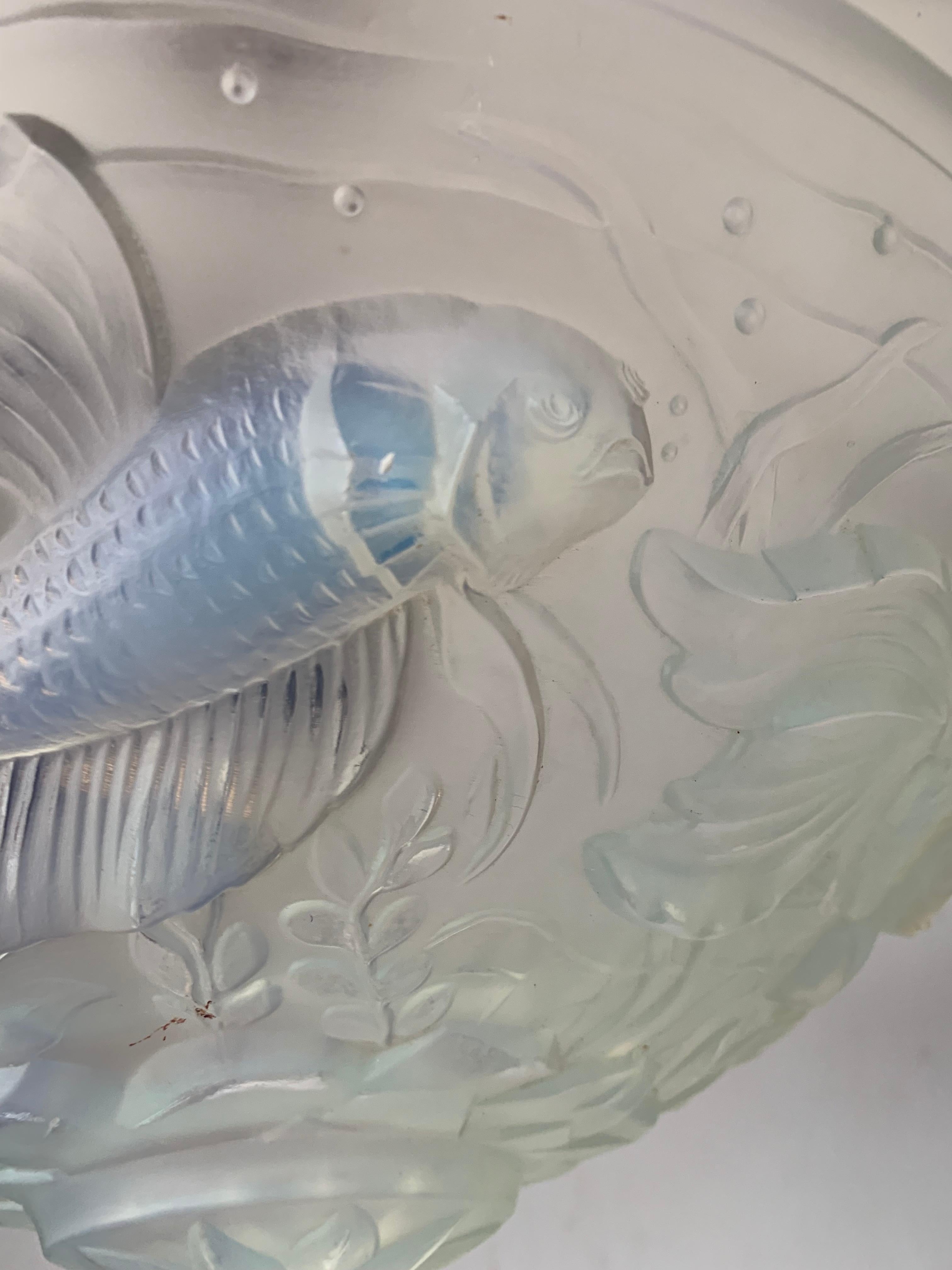 Delightful Art Deco Pendant Light with René Lalique Style Glass Fish Sculptures 2
