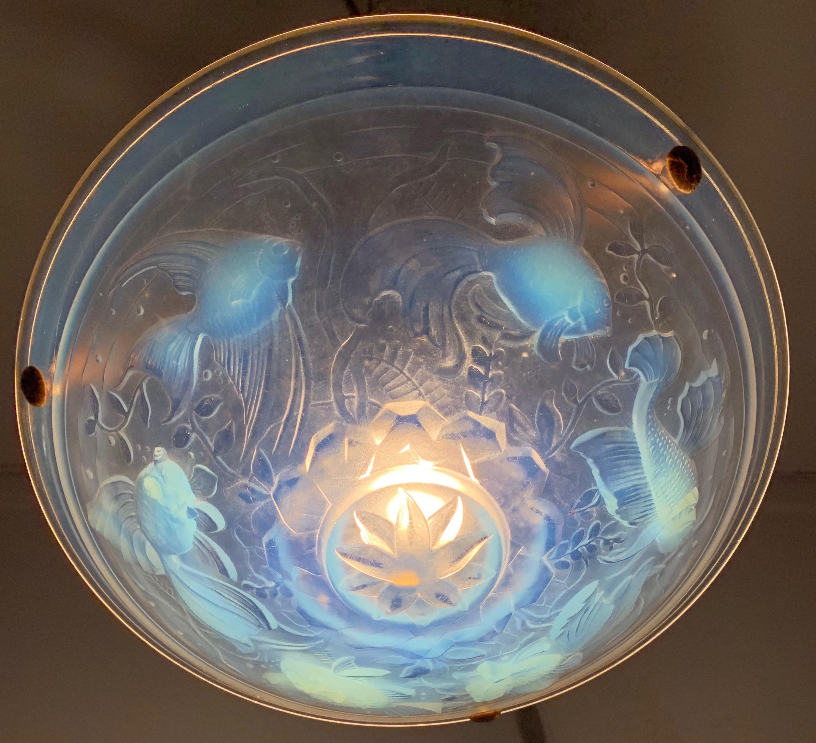 Delightful Art Deco Pendant Light with René Lalique Style Glass Fish Sculptures 11