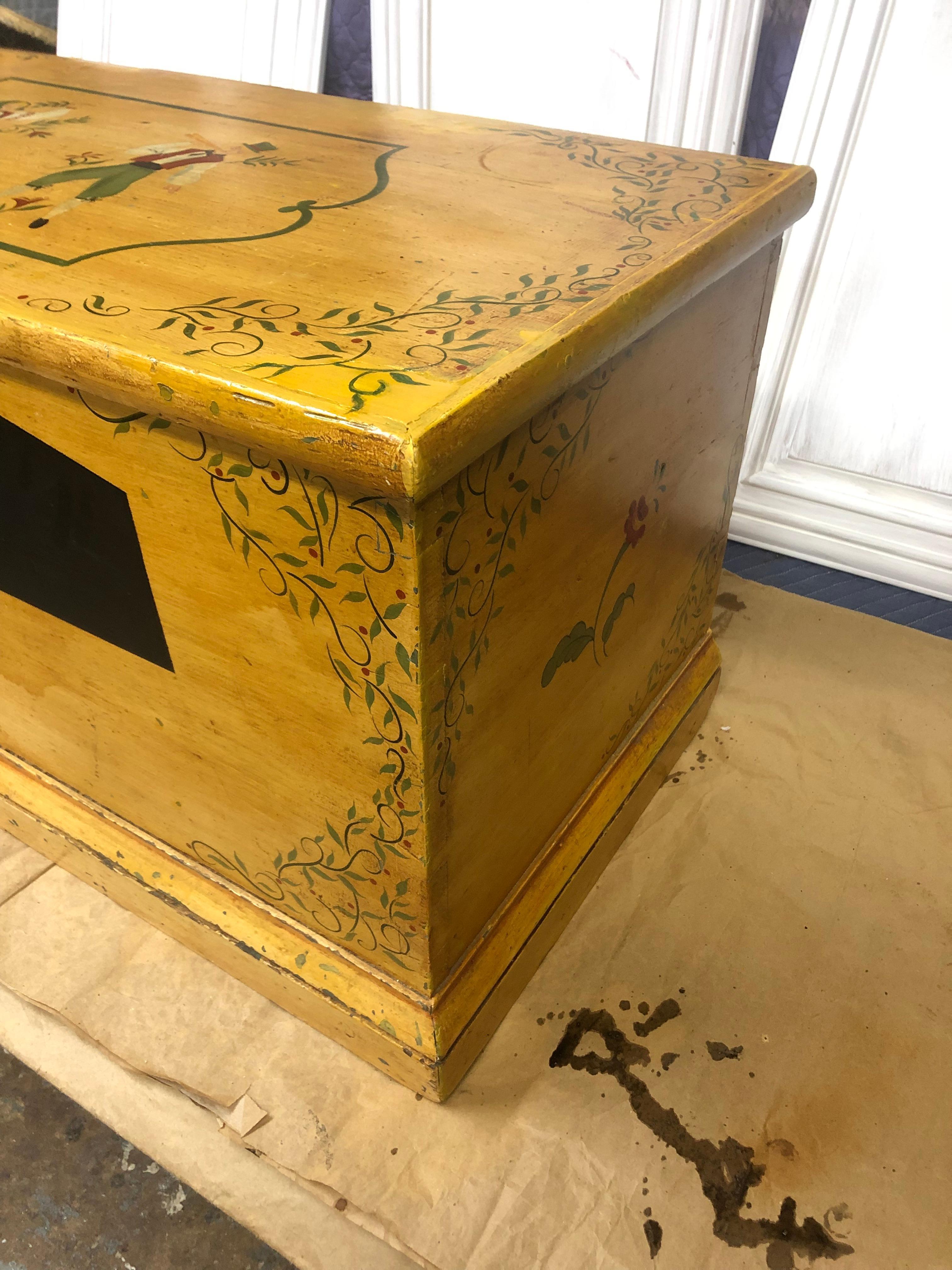 Delightful Antique Painted Hope Chest with Handpainted Dutch Figures For Sale 5