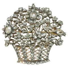 Delightful Antique Rose Cut Diamond Flower Basket Brooch