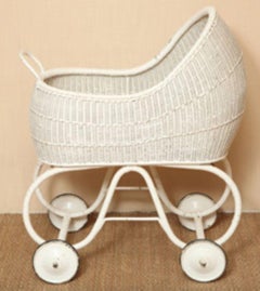 Delightful Antique Victorian White Wicker Baby Stroller Pram from England