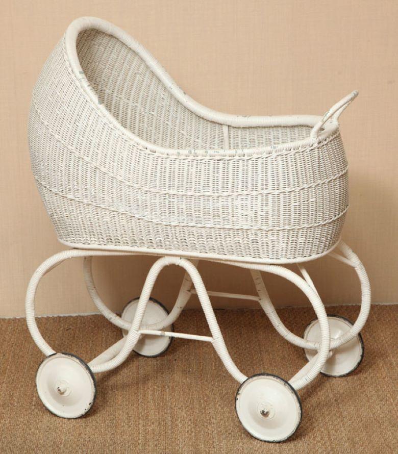 White wicker top baby carriage