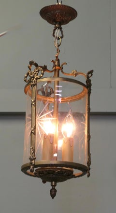 Delightful Art Deco Brass and Star Etched Glass Lantern This lovely light
