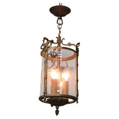 Delightful Art Deco Brass and Star Etched Glass Lantern This lovely light