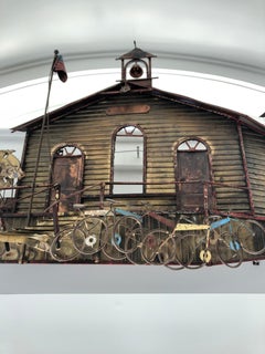 Delightful Artisan Made Metal Wall Sculpture of a Schoolyard