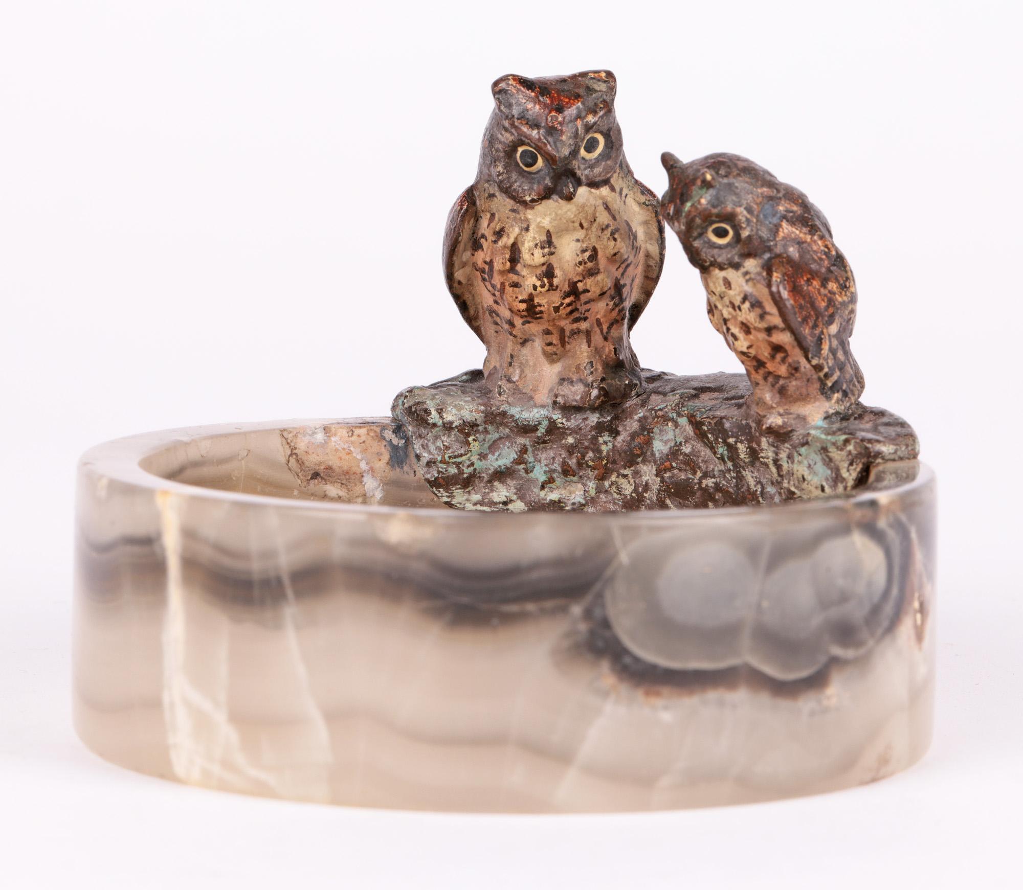 Delightful Austrian Bergmann Cold Painted Owl Mounted Dish For Sale 5