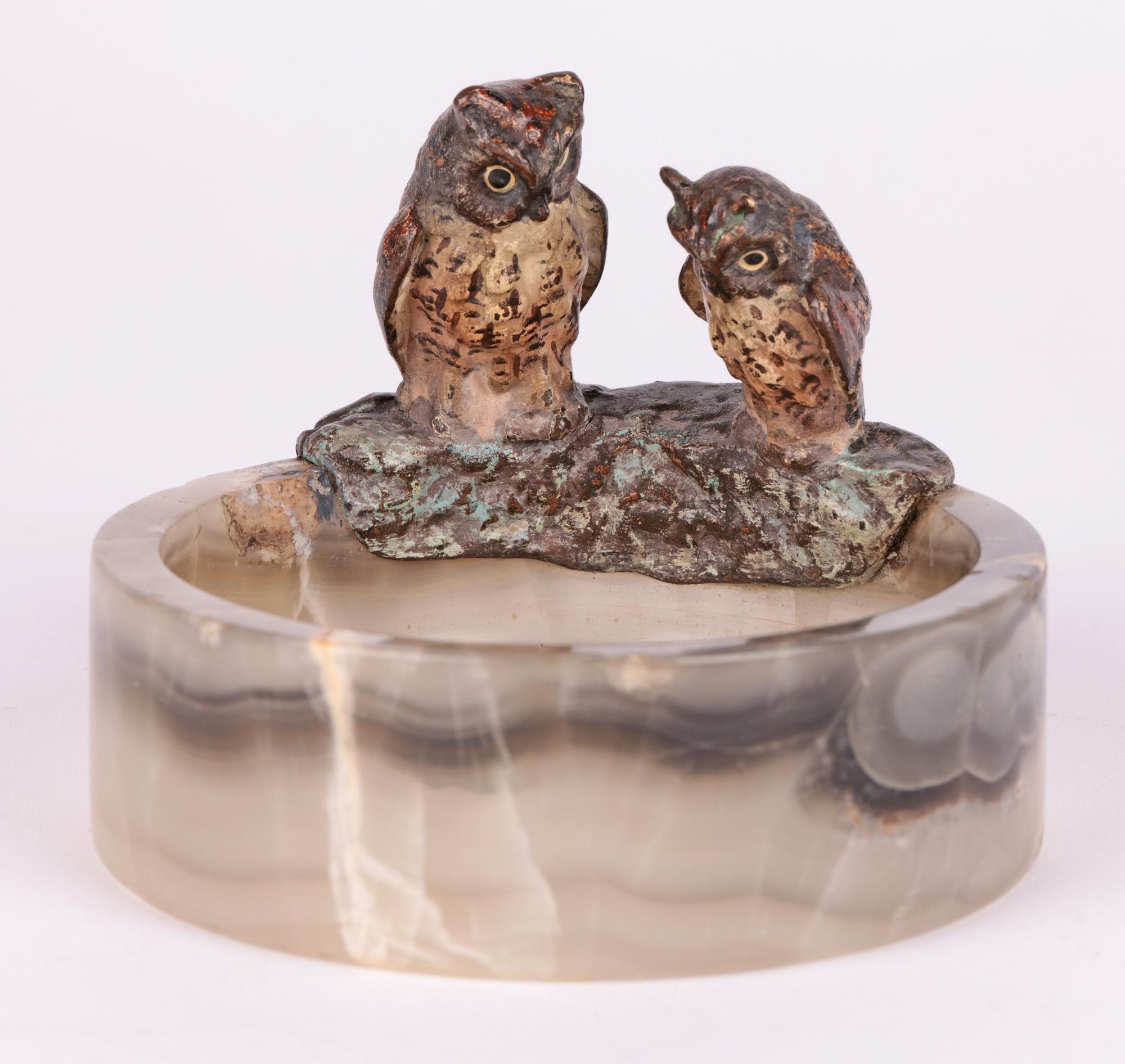 Delightful Austrian Bergmann Cold Painted Owl Mounted Dish For Sale 7