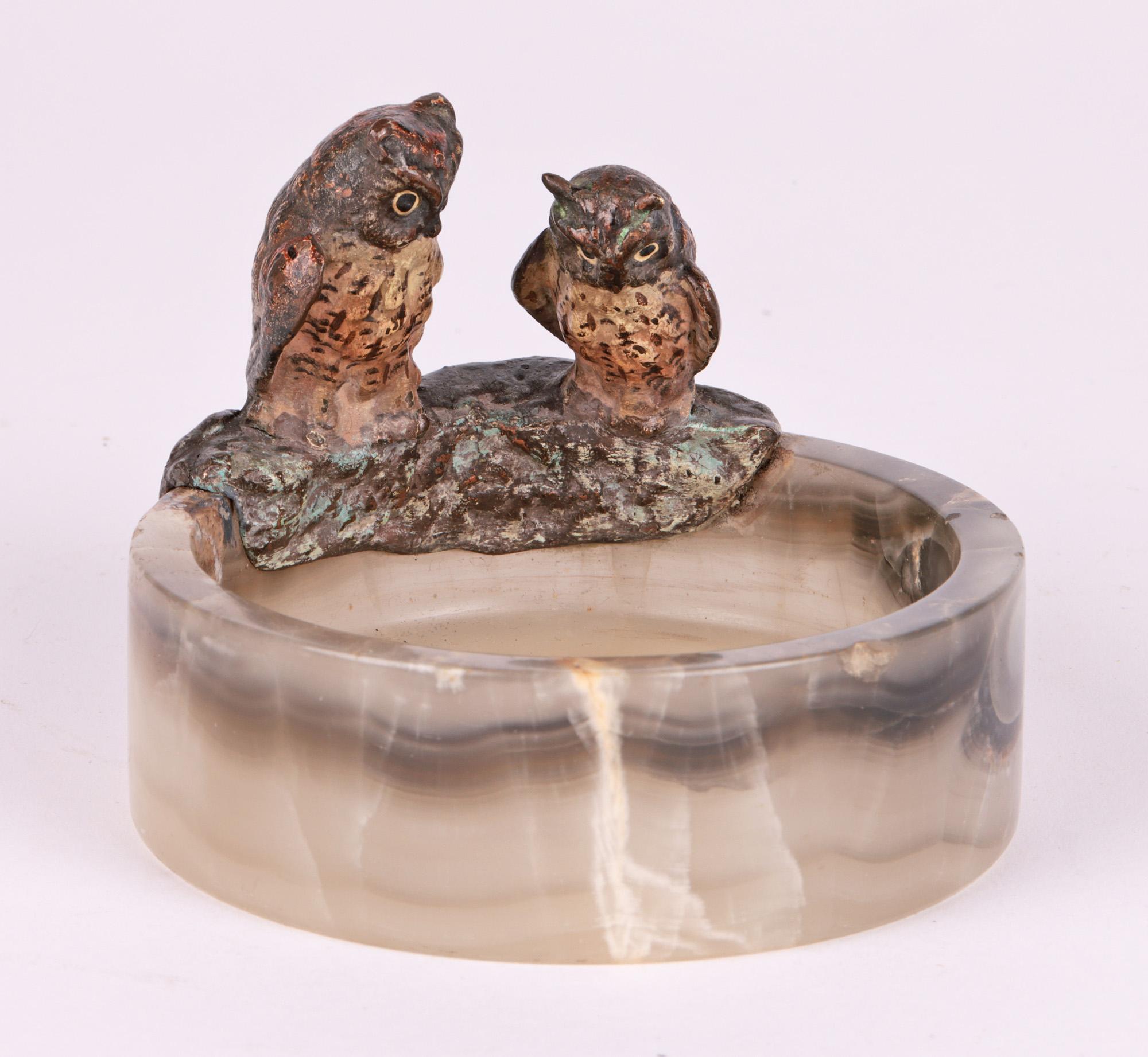 Delightful Austrian Bergmann Cold Painted Owl Mounted Dish For Sale 10