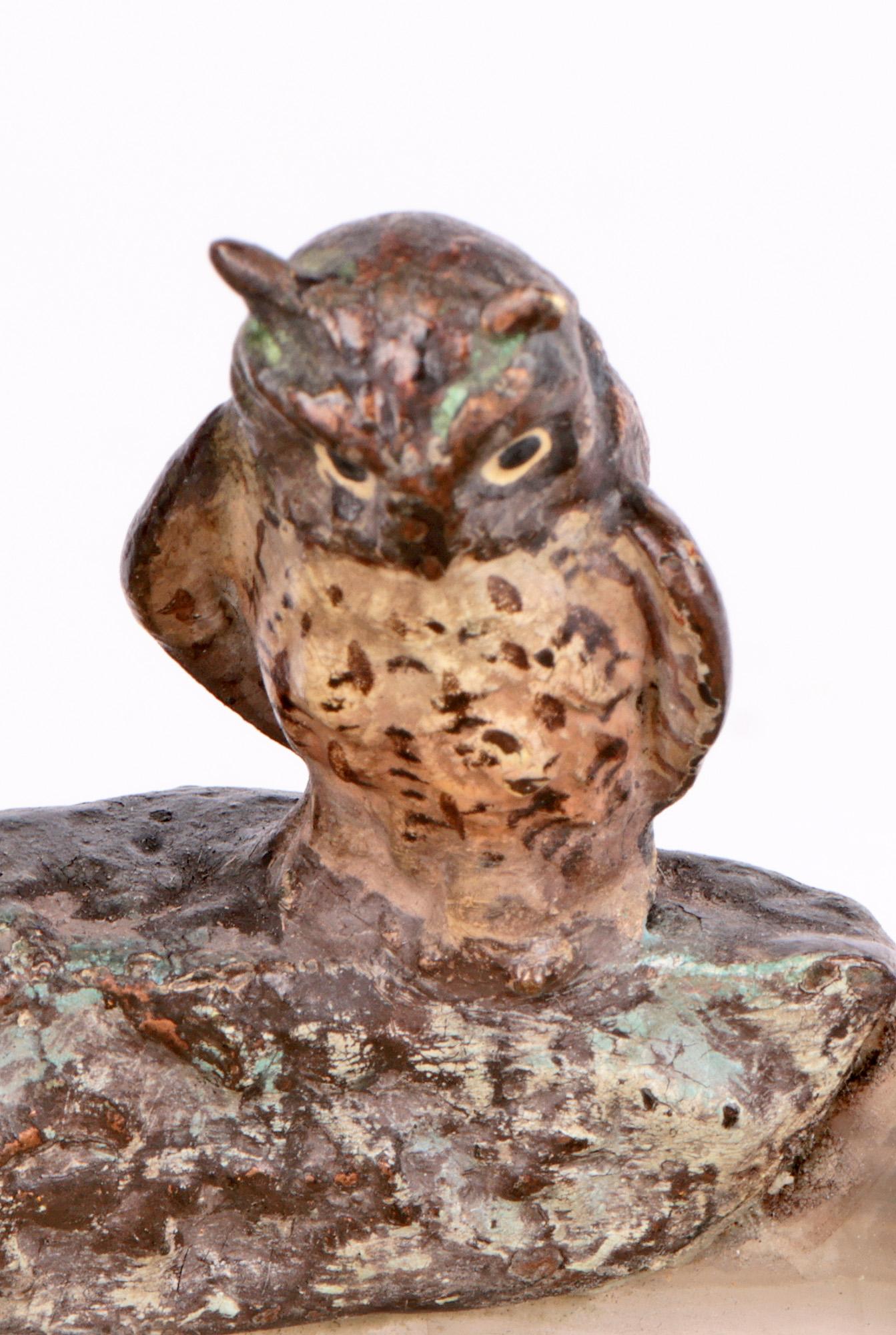 Hand-Crafted Delightful Austrian Bergmann Cold Painted Owl Mounted Dish For Sale