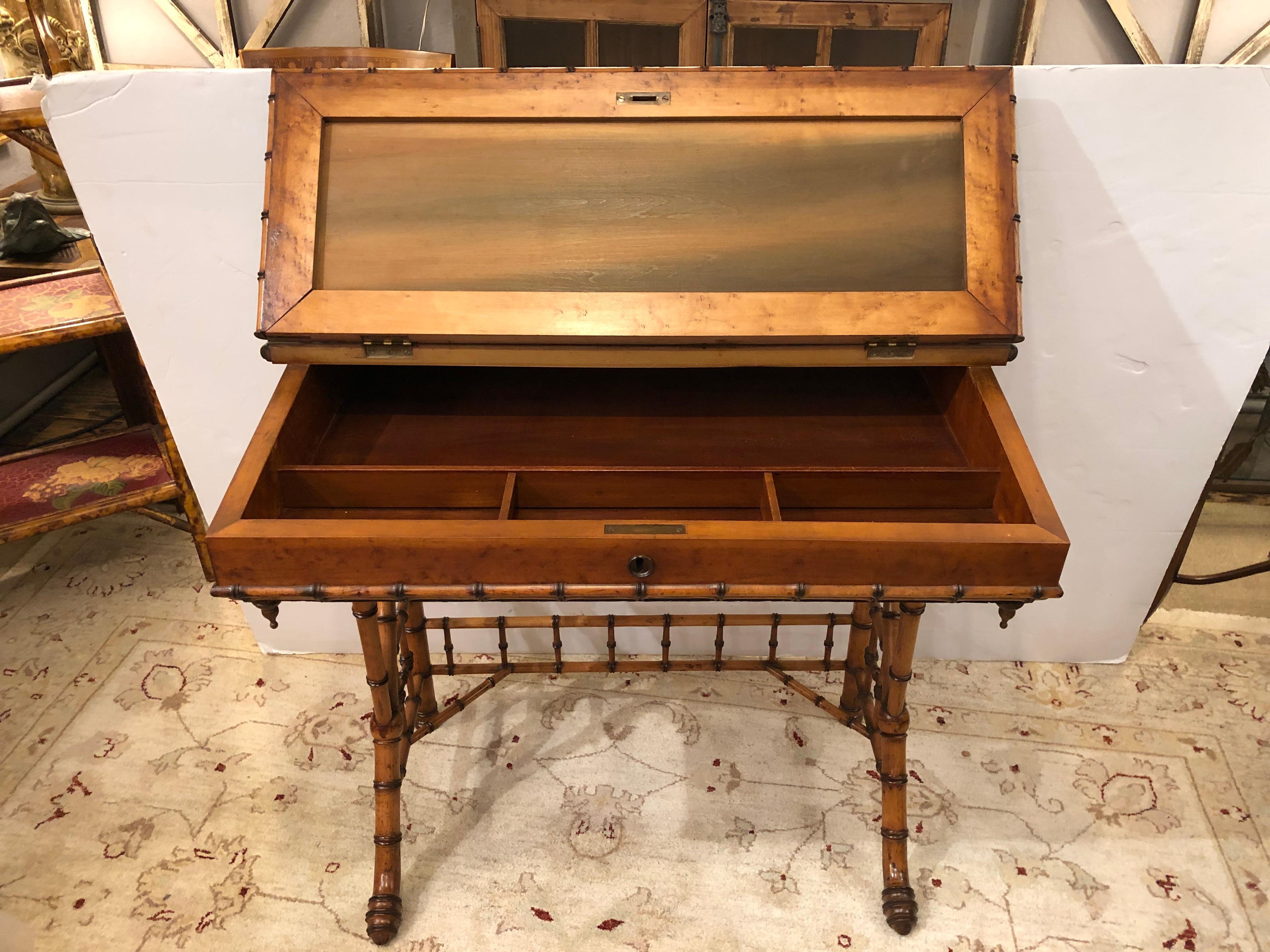 Delightful Bamboo & Grasscloth Vintage Writing Desk and Matching Chair In Good Condition In Hopewell, NJ