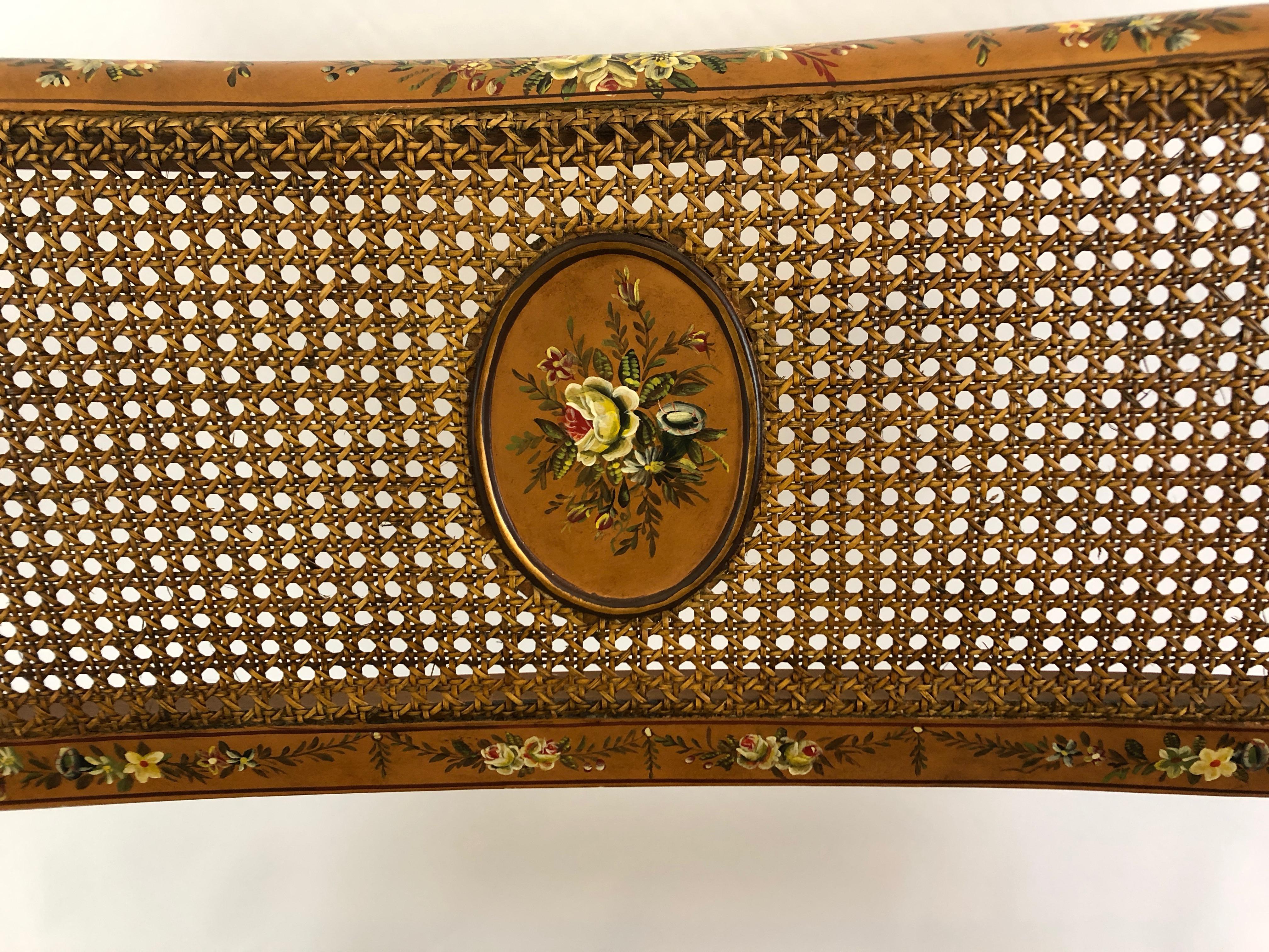 American Delightful Caned and Hand Painted Venetian Style Loveseat Settee
