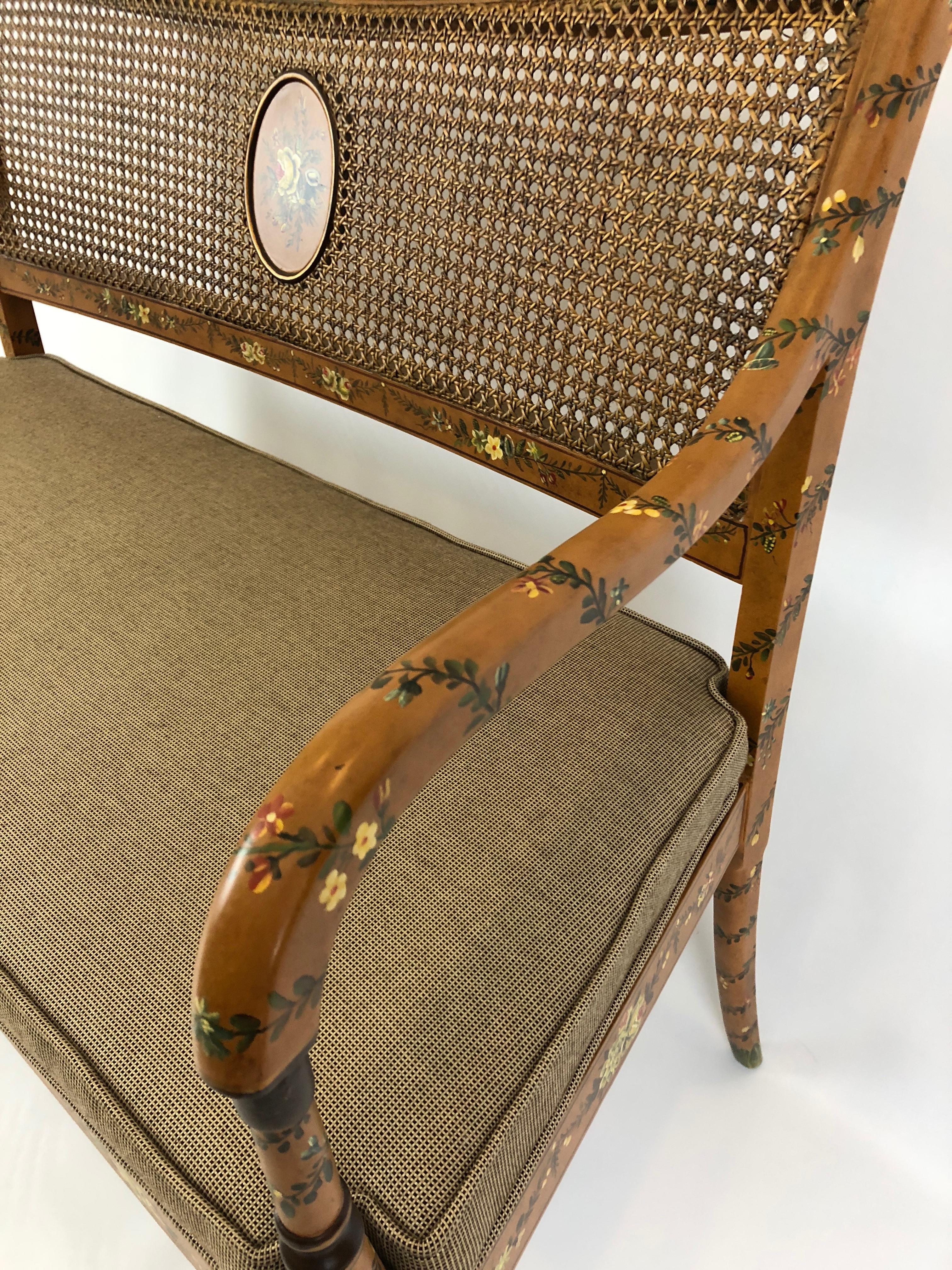 Late 20th Century Delightful Caned and Hand Painted Venetian Style Loveseat Settee