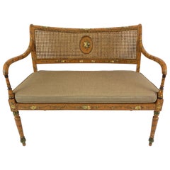 Vintage Delightful Caned and Hand Painted Venetian Style Loveseat Settee