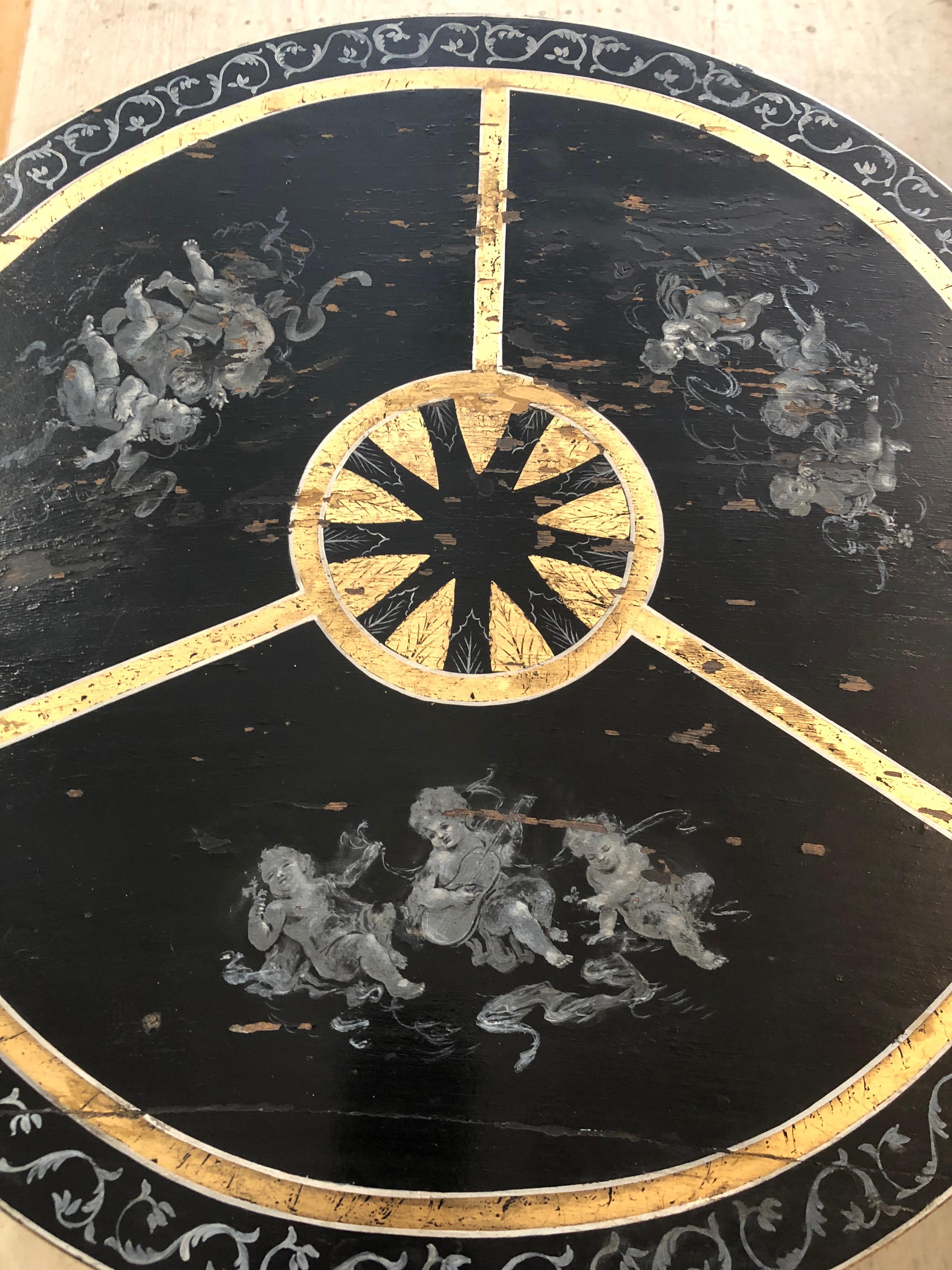 Regency Delightful Distressed Black, Grey and Gold Cherub Motife Side Table