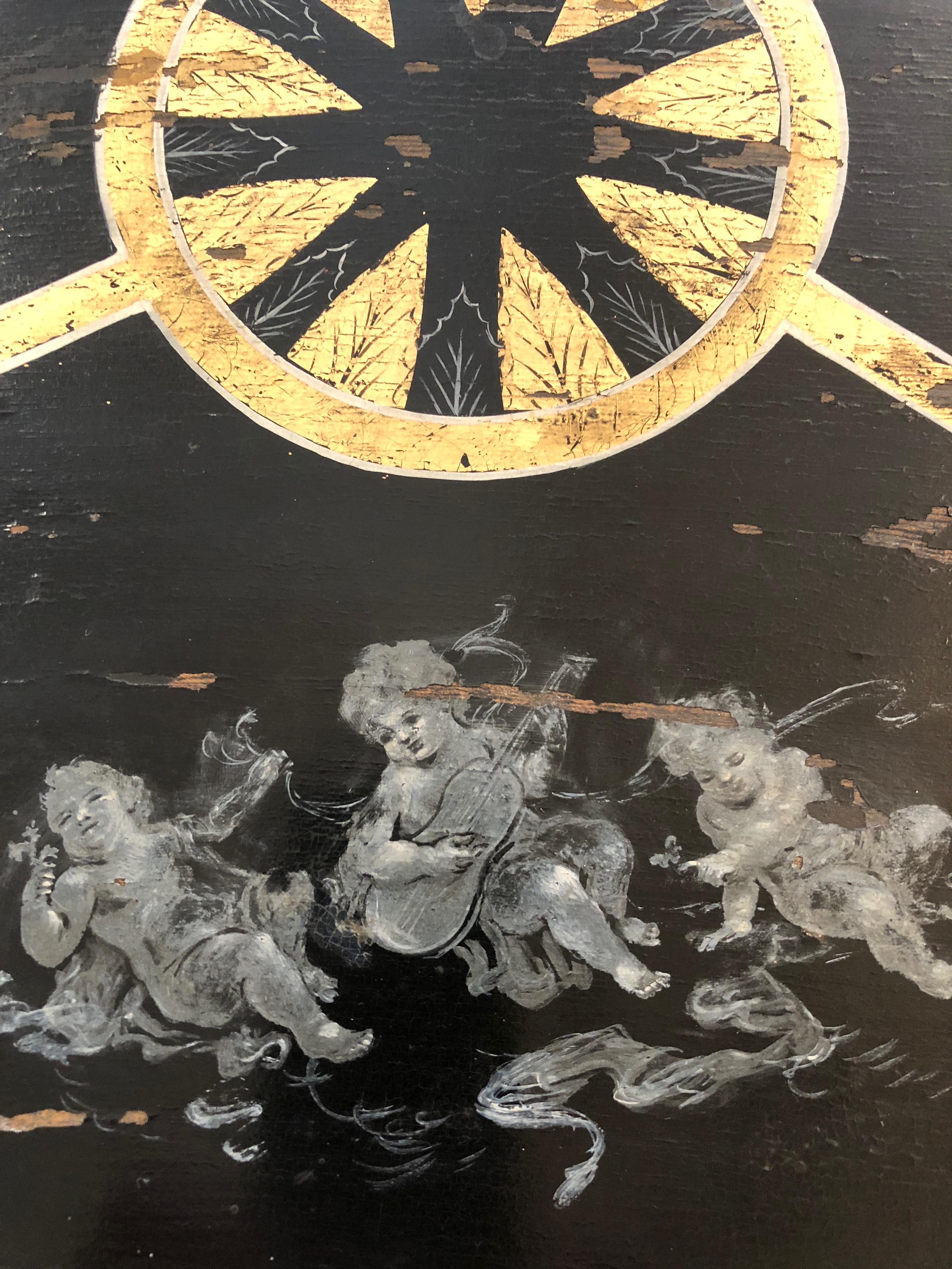 American Delightful Distressed Black, Grey and Gold Cherub Motife Side Table