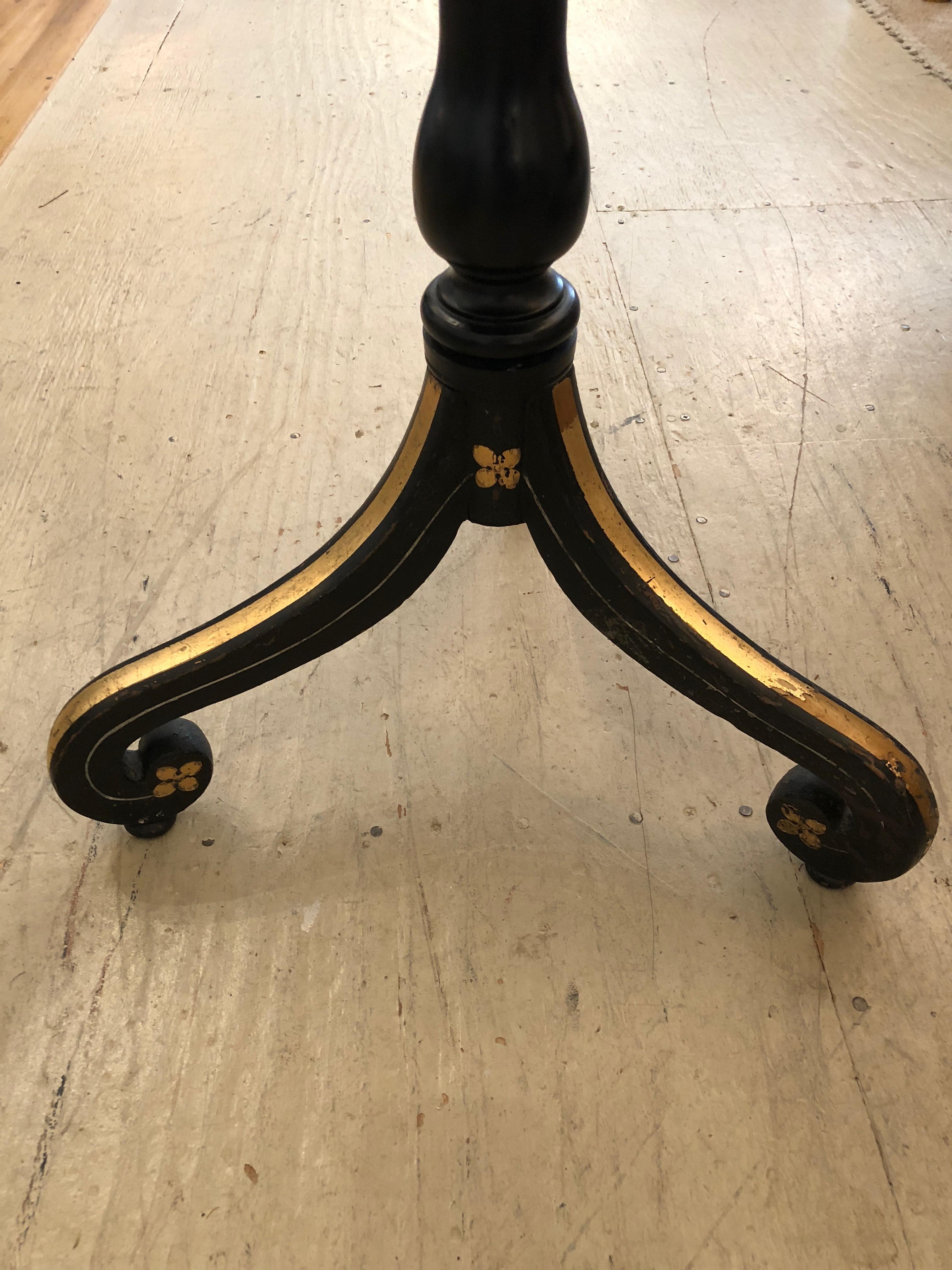 Delightful Distressed Black, Grey and Gold Cherub Motife Side Table In Distressed Condition In Hopewell, NJ