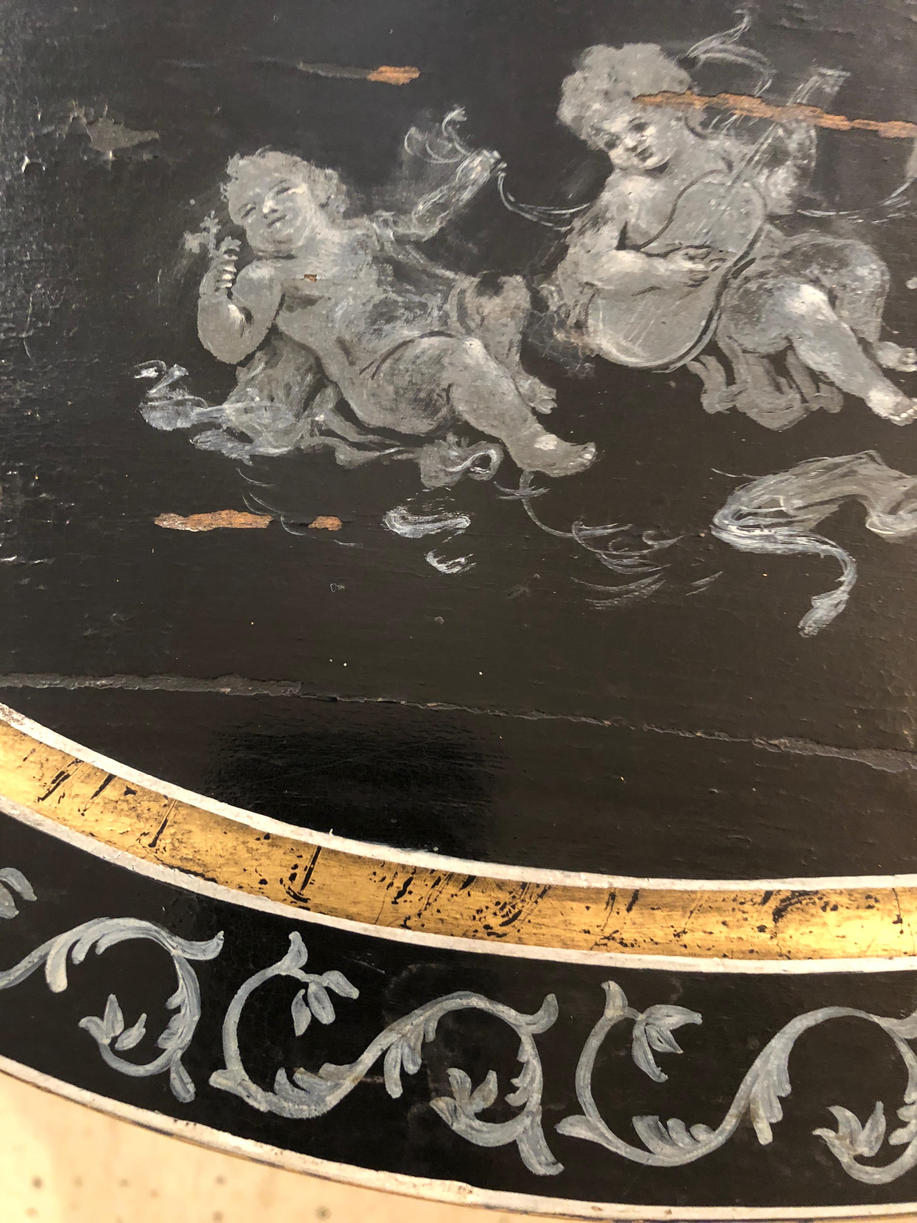 Wood Delightful Distressed Black, Grey and Gold Cherub Motife Side Table
