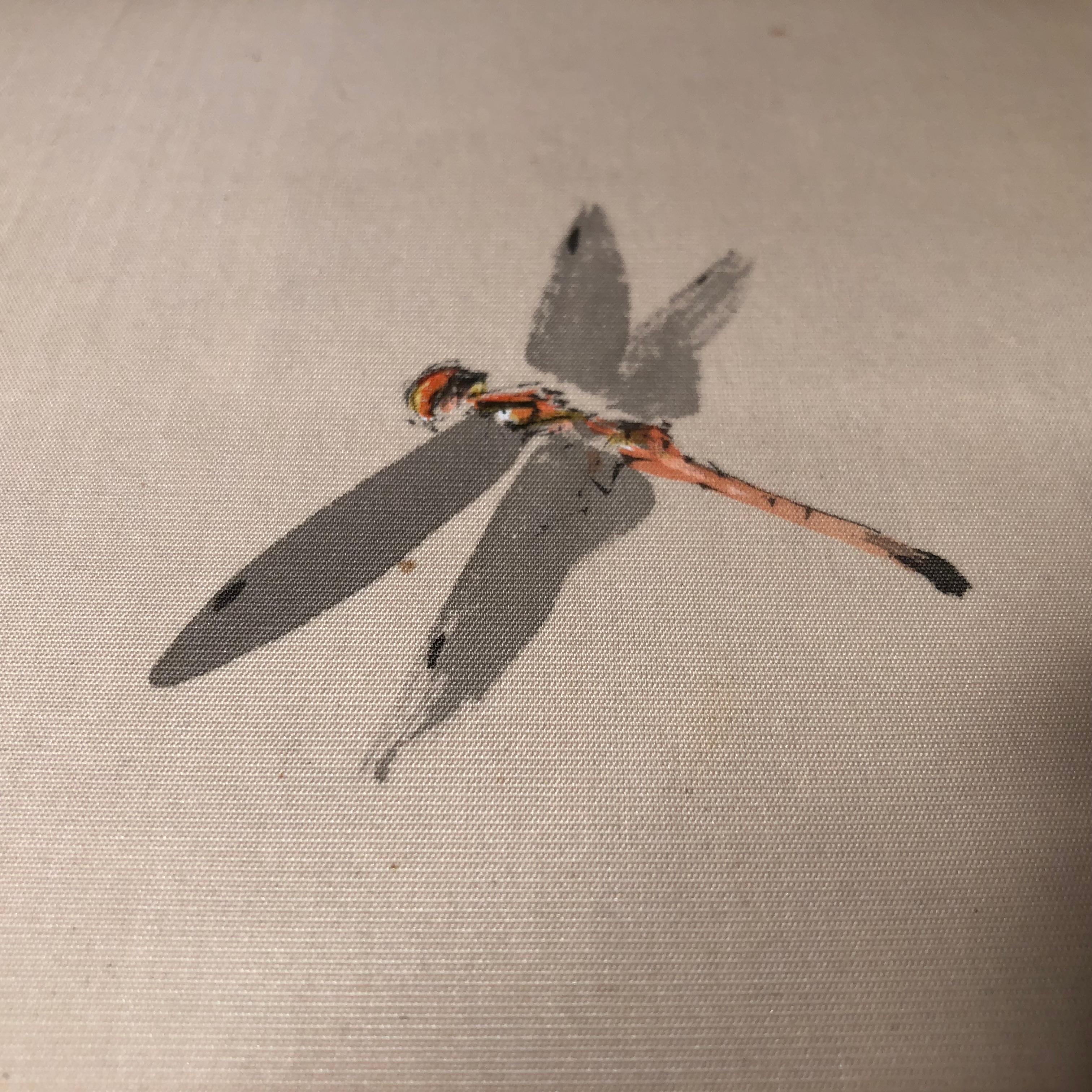 Hand-Painted Delightful Dragonfly Japanese Antique Hand Painted Silk Scroll, Meiji Period