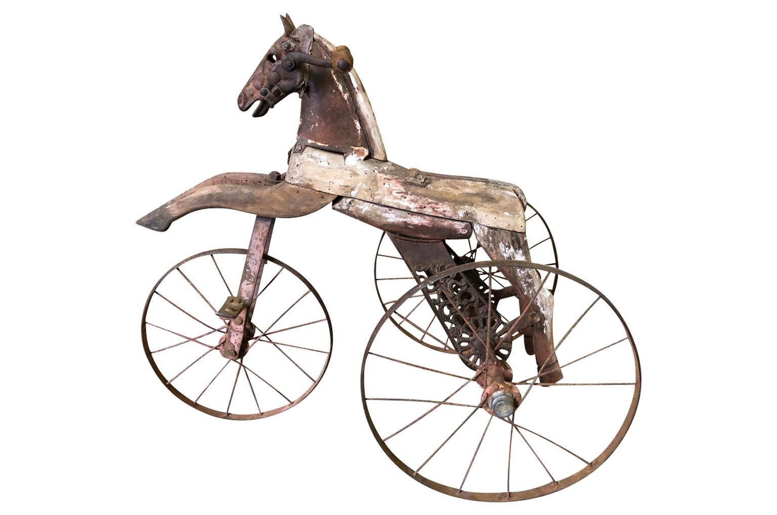 French Delightful Early 19th Century Horse Tricycle For Sale