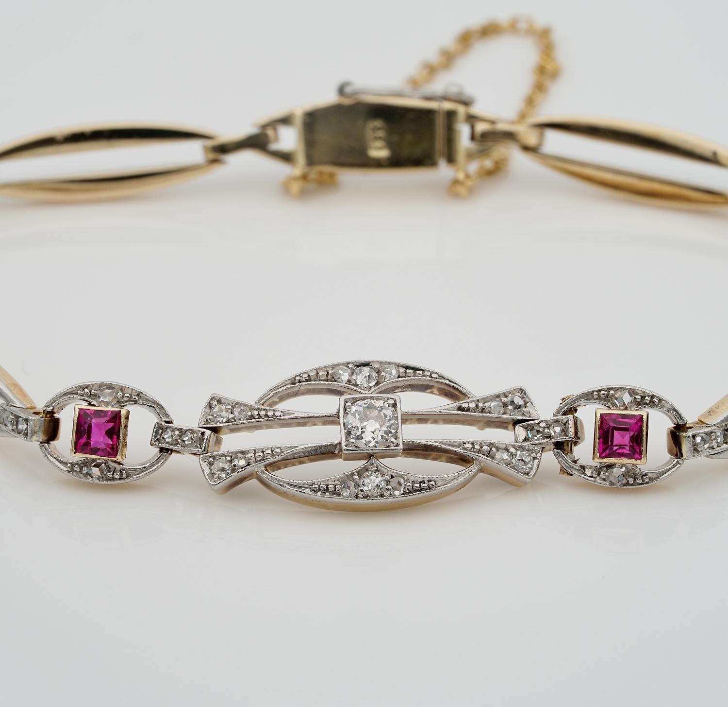 Lace Elegance

This delightful Edwardian era bracelet displays refined elegance typical of the beginning of last century 1905 ca 
Gorgeous substantial in weight links meet at the centre with a charming lace work expressing grace and femininity as in