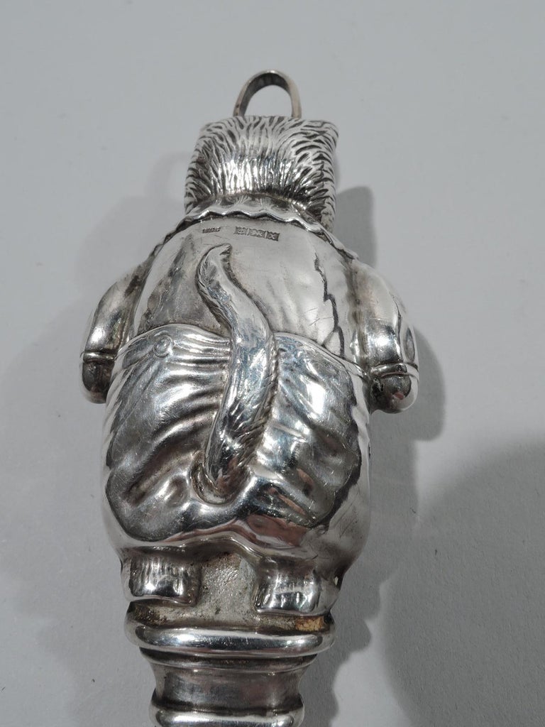 Late 19th Century Delightful English Victorian Sterling Silver Kitty Cat Rattle For Sale