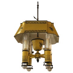 Delightful French Iron and Tole Painted 4-Arm Chandelier