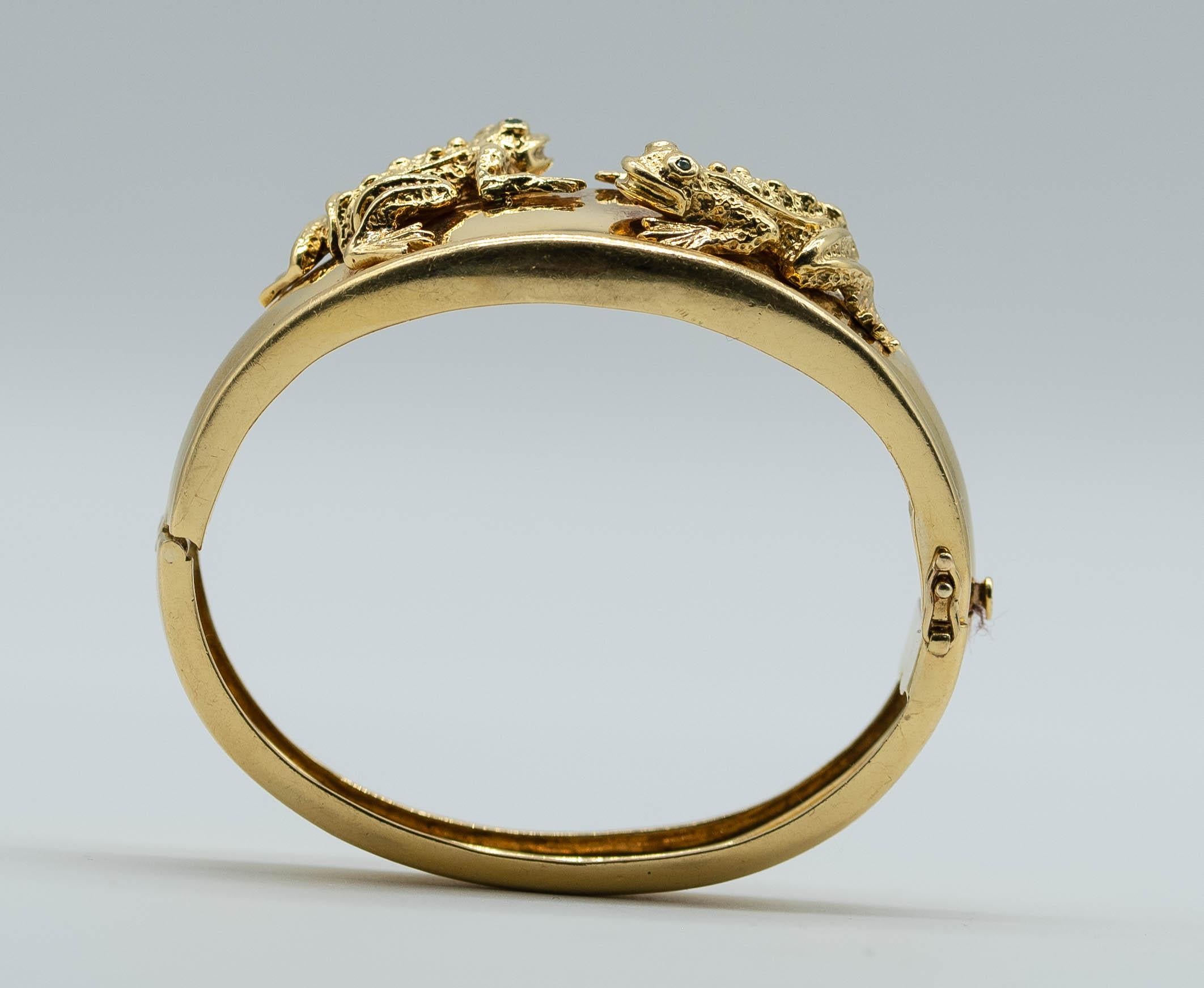 Delightful Frog Motif 18 Karat Gold Bangle Bracelet For Sale 4