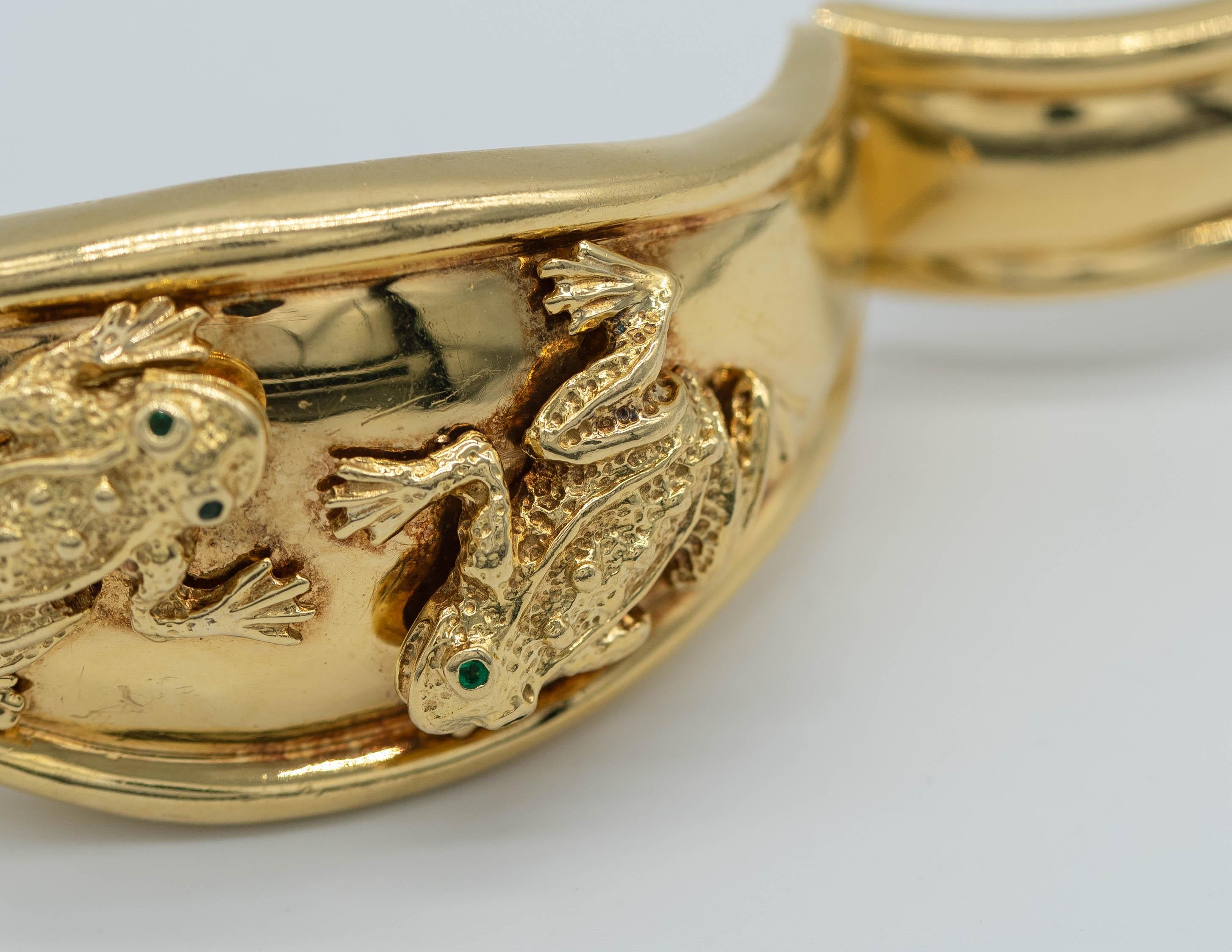 Women's Delightful Frog Motif 18 Karat Gold Bangle Bracelet For Sale