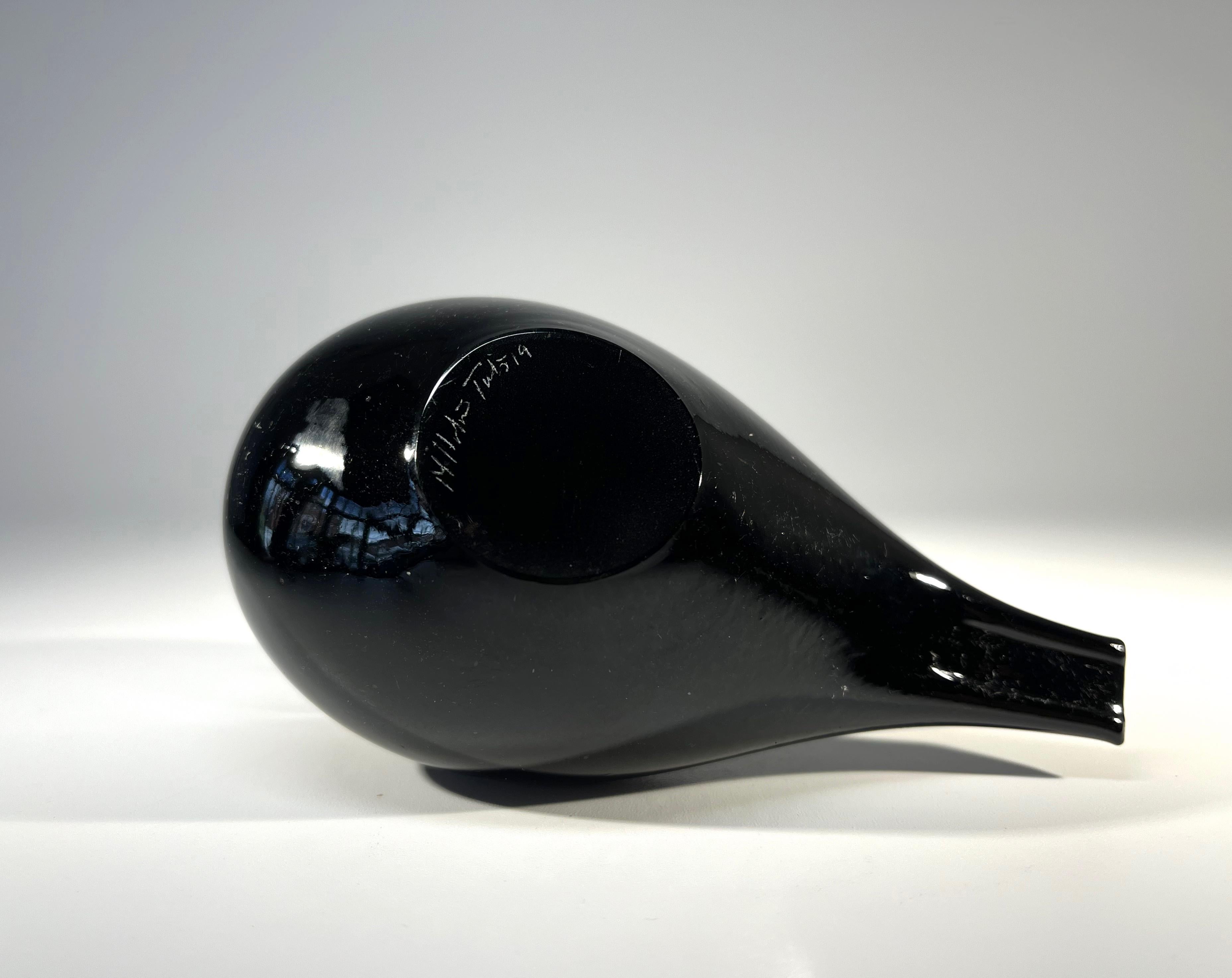 Delightful Hand Blown Glass Black Songbird Mike Hunter, Twists Studio, Scotland For Sale 3