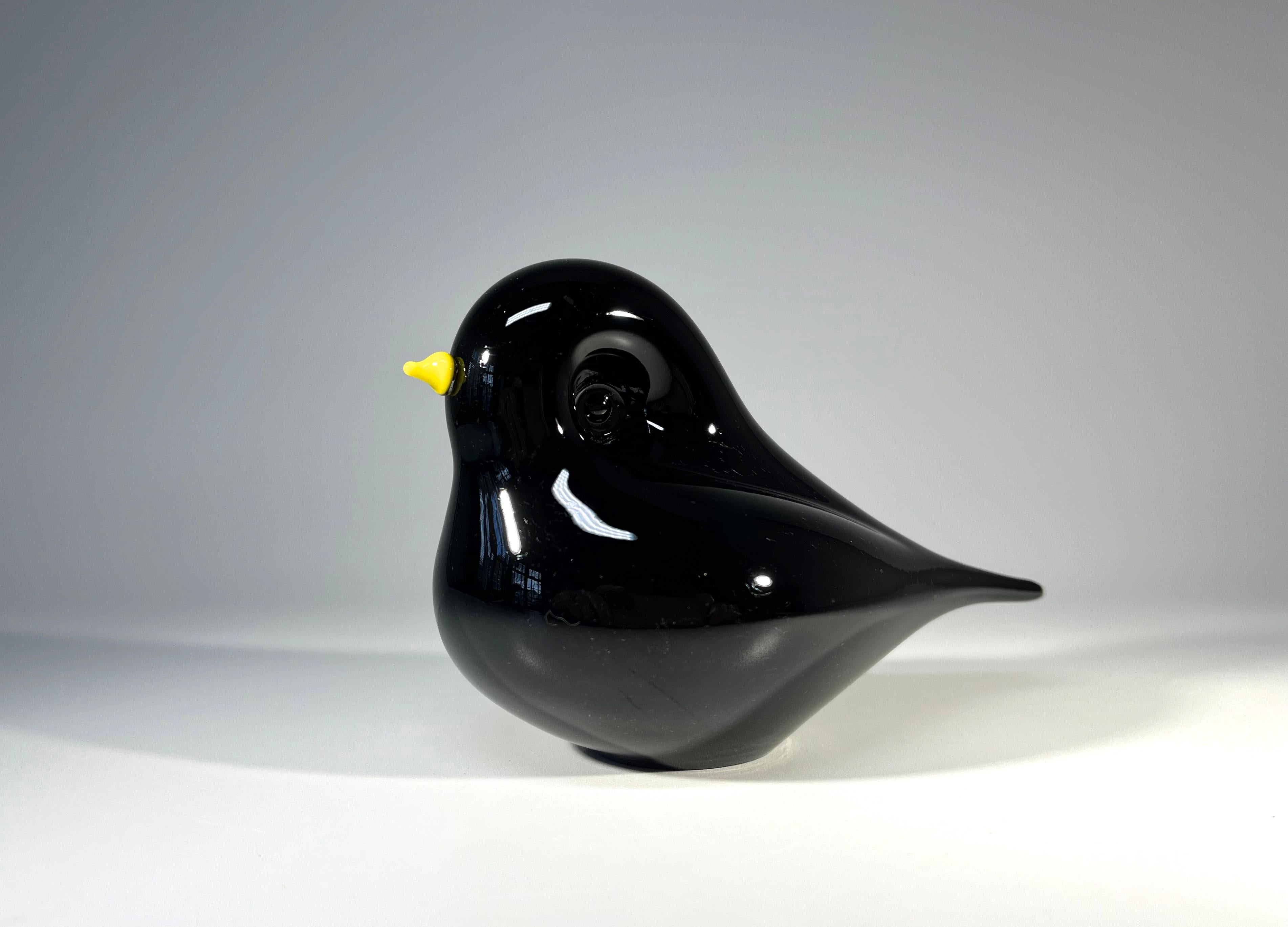 The sweetest of hand blown glass songbirds by the renowned glass artist, Mike Hunter of Twists Studio in Scotland
Solid black as night glass, with a bright yellow beak
Signed M Hunter TW514
Circa 1998-2020
Height 3 inch, Width 2.25 inch, Length 4.75