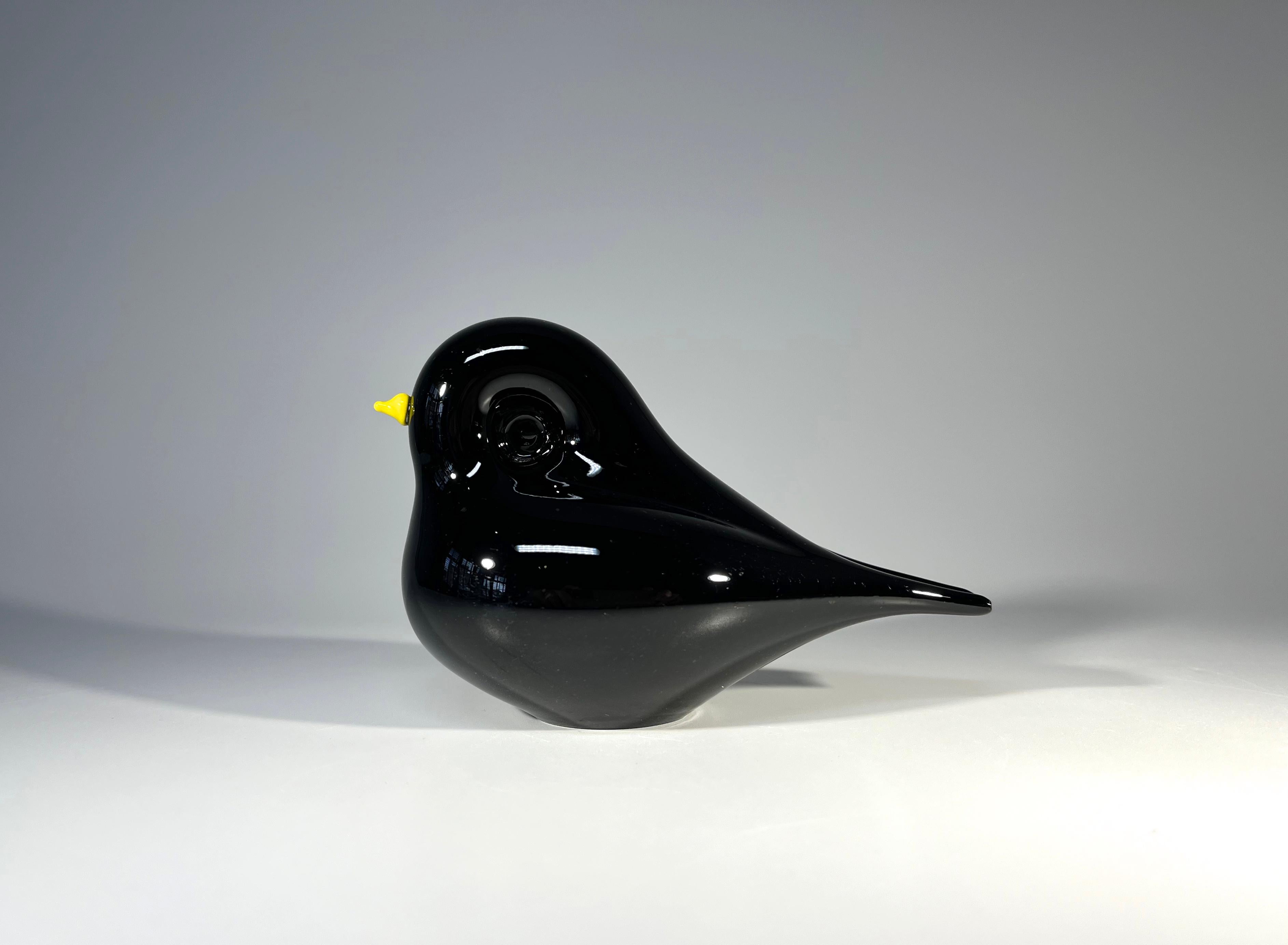 Contemporary Delightful Hand Blown Glass Black Songbird Mike Hunter, Twists Studio, Scotland For Sale