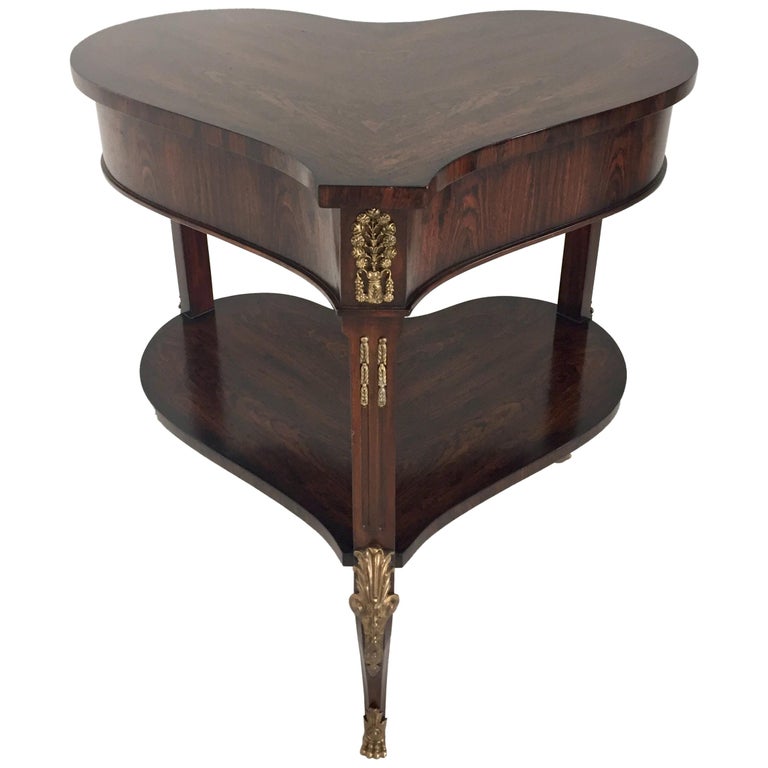 Delightful Heart Shaped Mahogany Two Tier Side Table With Bronze Mounts And Feet
