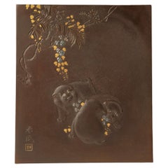 Delightful Japanese Iron Panel of Puppies aus Puppies – Funakoshi Shunmin