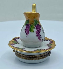 Delightful Limoges France Hand Painted Vin De Paris Wine Pitcher Porcelain Box