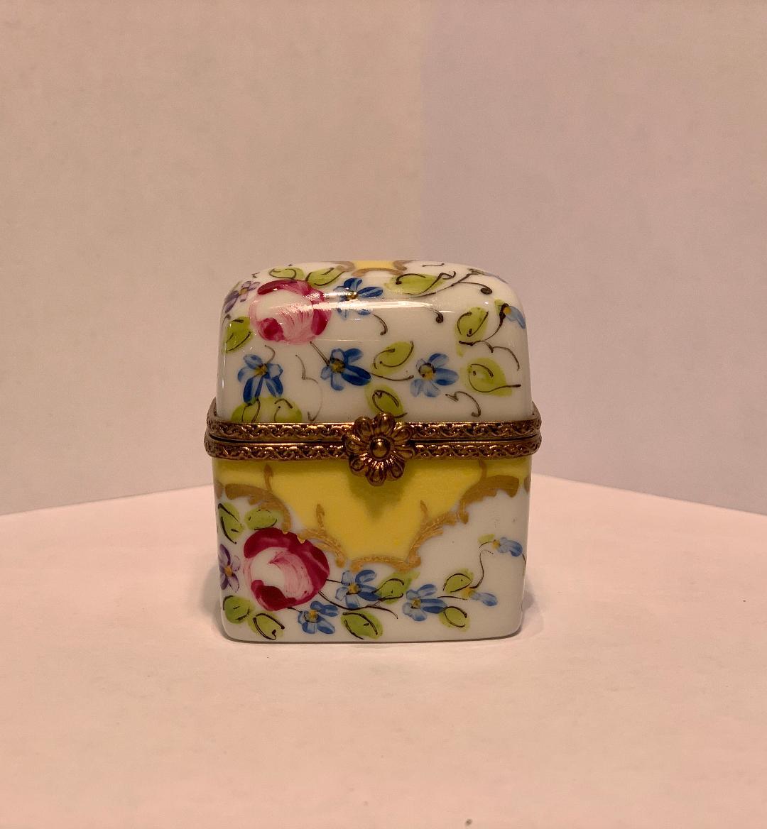 Delightful Limoges France Peint Main Porcelain Box and Two Perfume 
