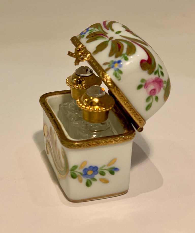Delightful Limoges France Peint Main Porcelain Box and Two Perfume