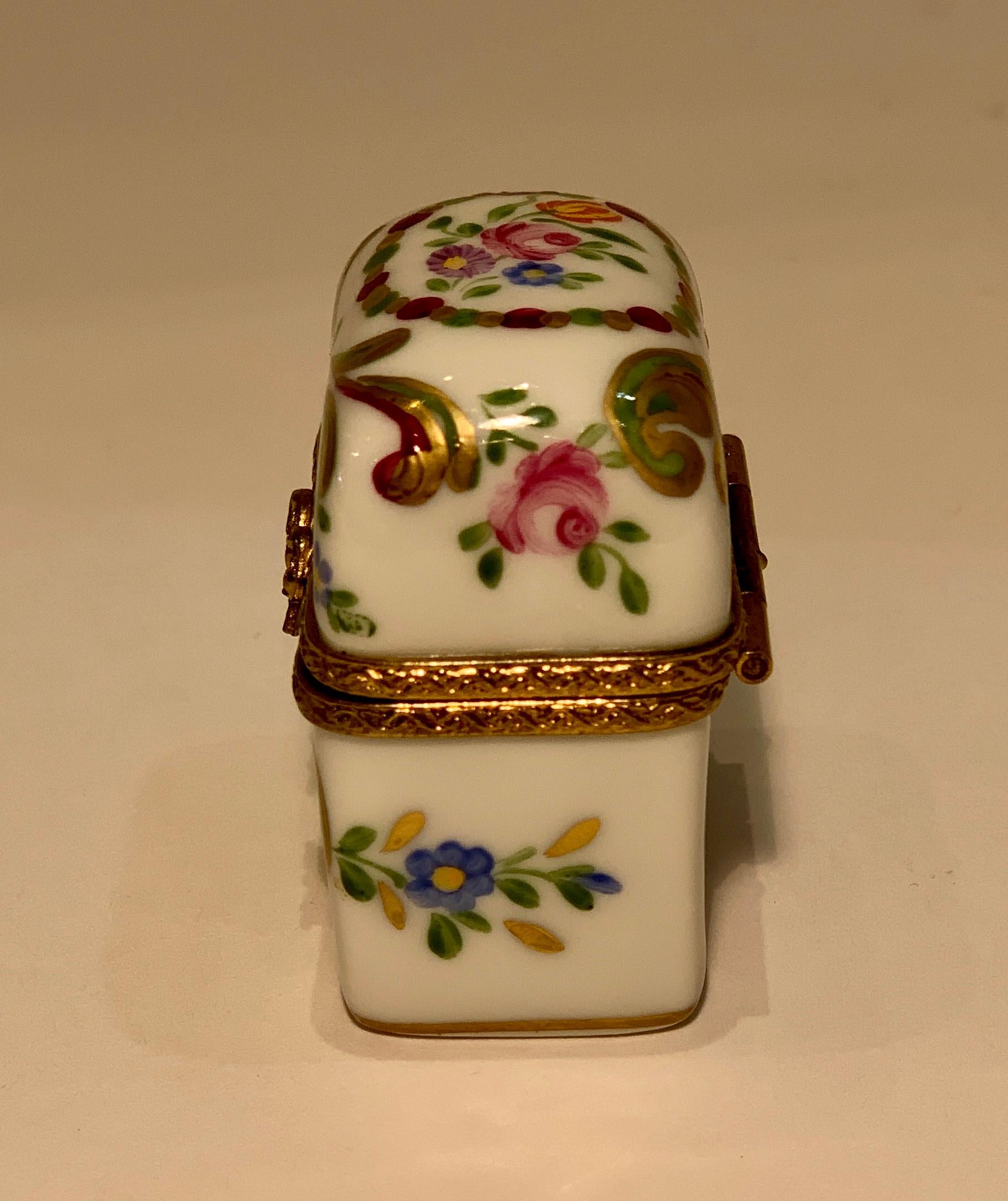 Hand-Crafted Delightful Limoges France Peint Main Porcelain Box and Two Perfume Bottle Trio