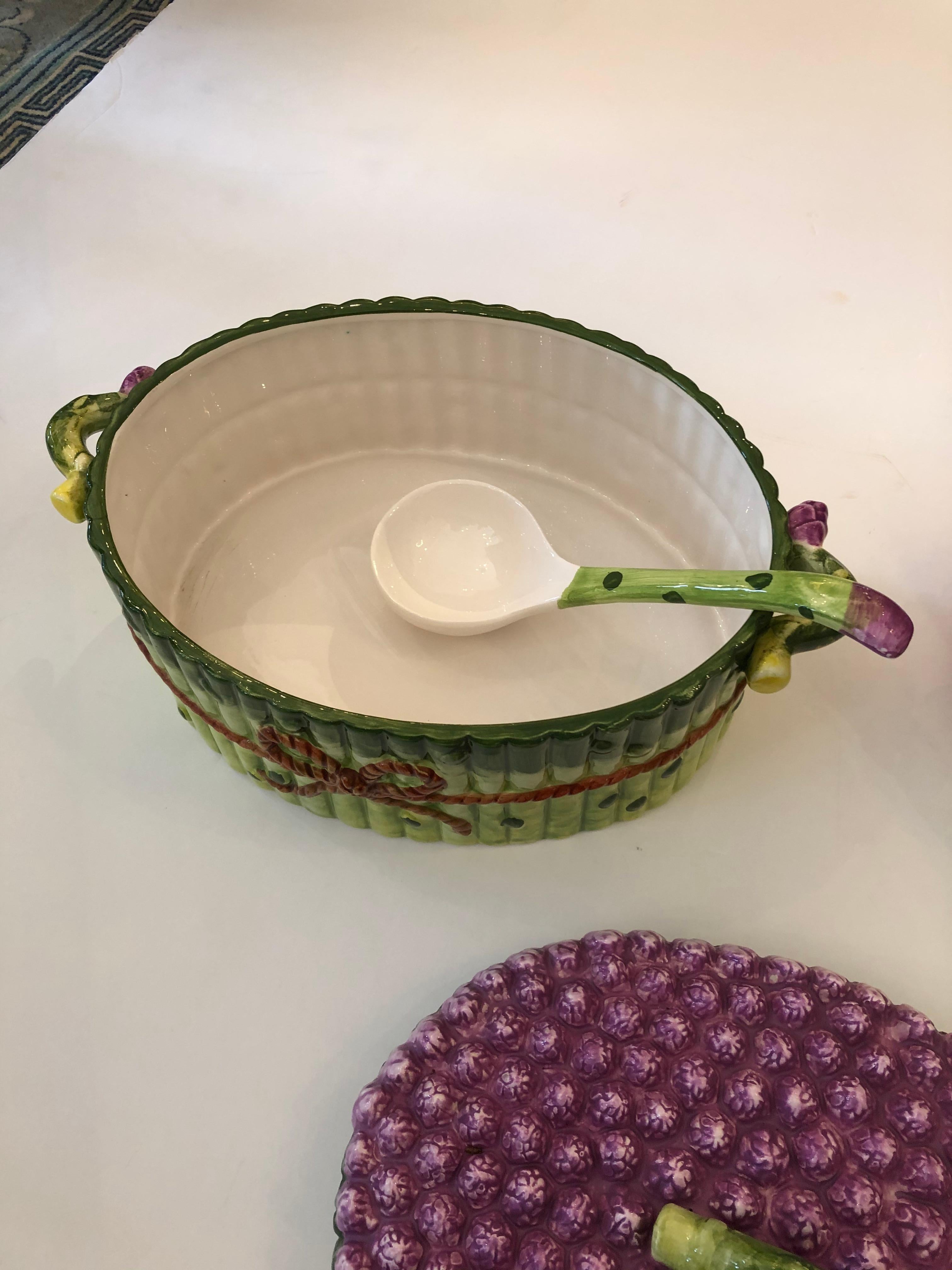 Delightful Majolica Soup Tureen and Asparagus Dish In Excellent Condition For Sale In Hopewell, NJ