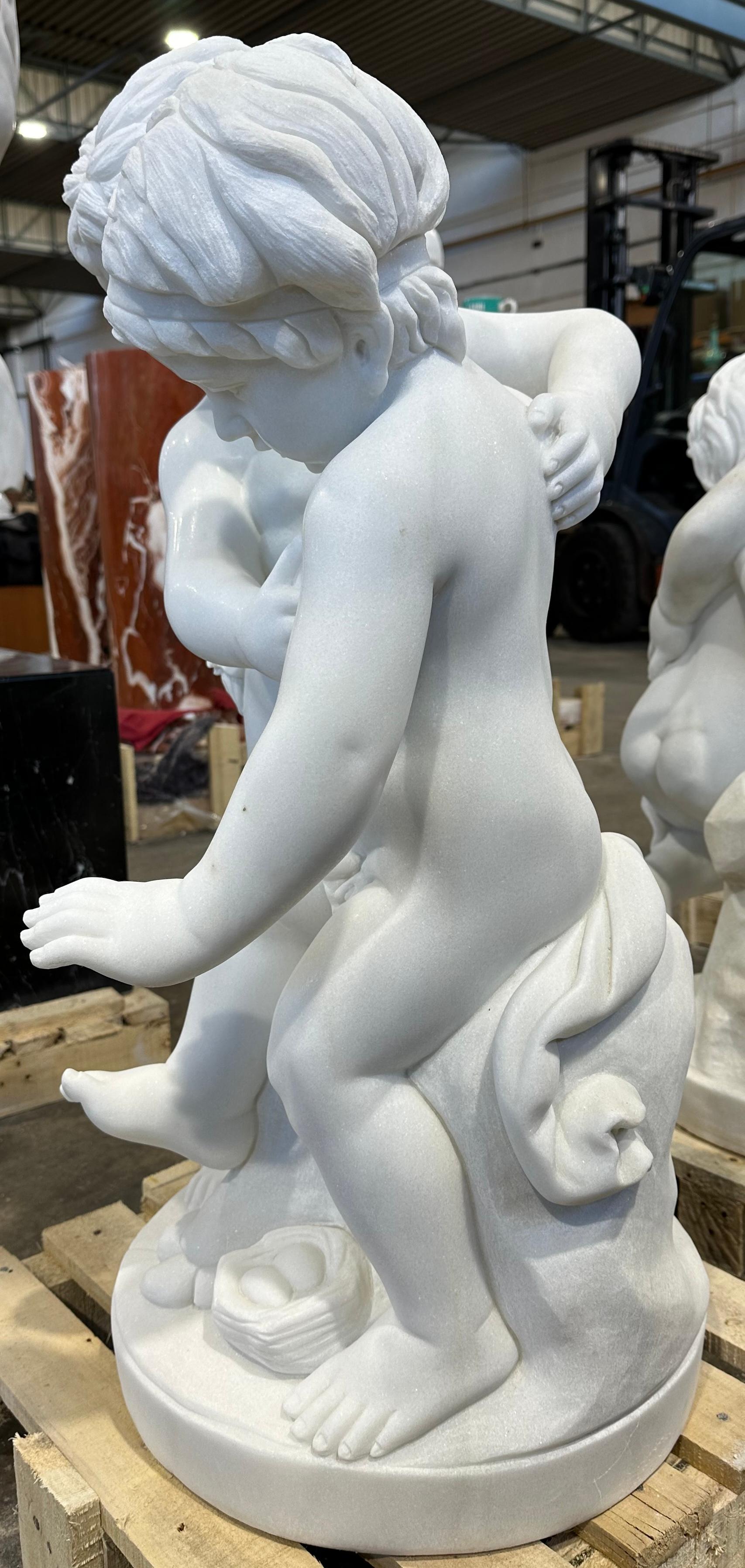Neoclassical Delightful Marble Sculpture Of Two Putti For Sale